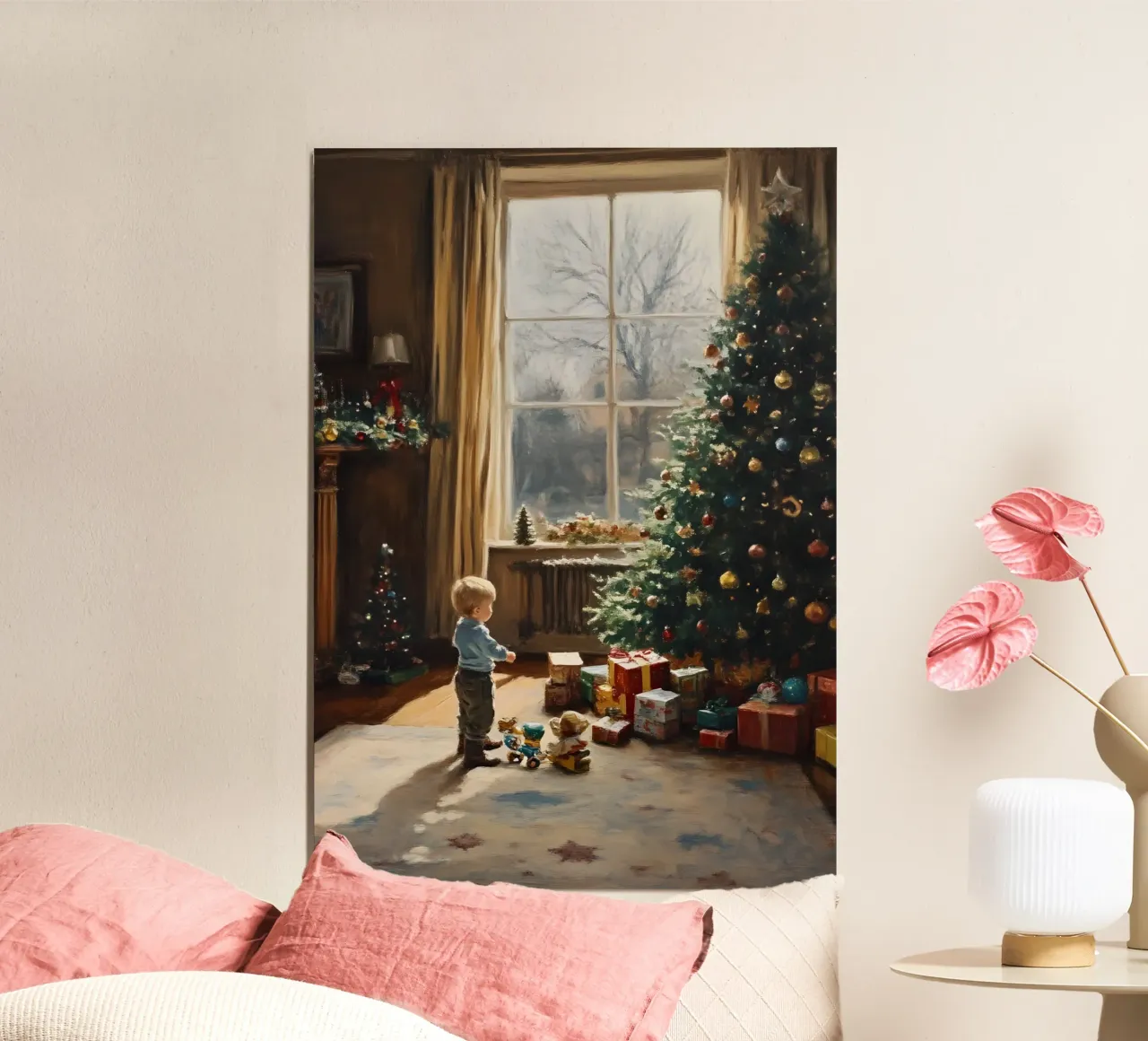 Gezellige Kerstochtend Kinderkunst - Huiselijke Scène poster van ClubArt