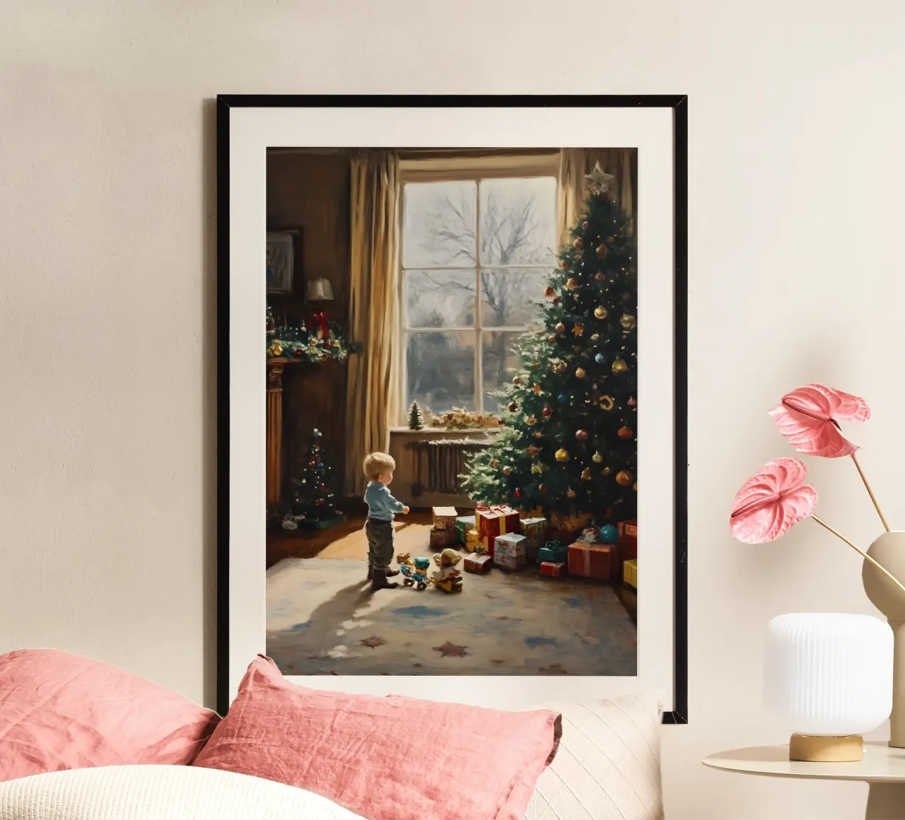 Gezellige Kerstochtend Kinderkunst - Huiselijke Scène poster van ClubArt