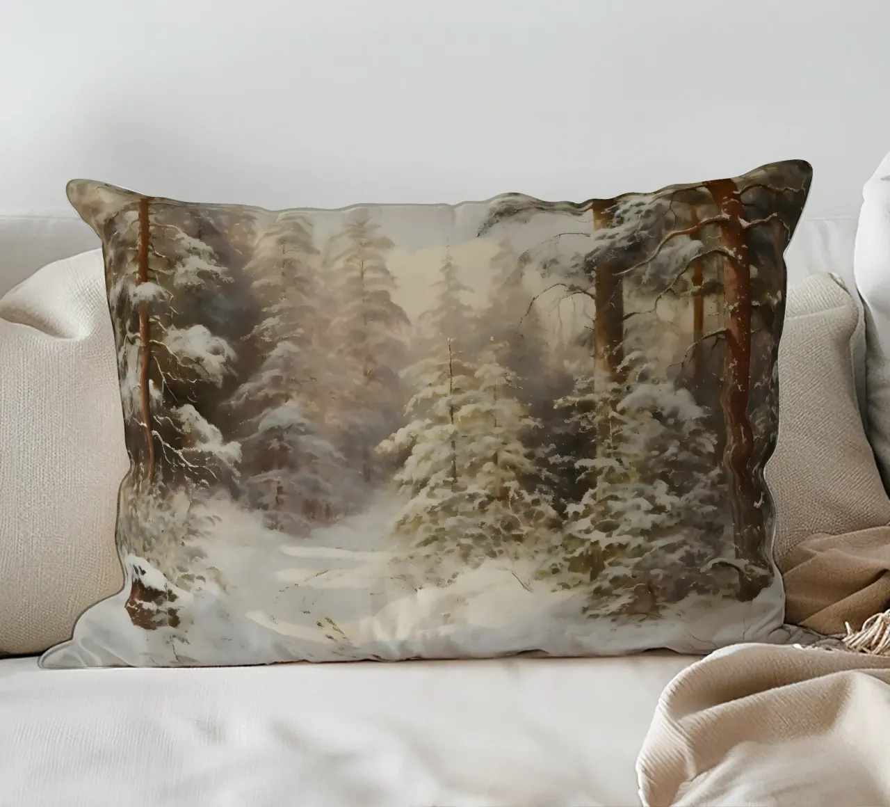 Sentiero innevato nella foresta di pini - Paesaggio invernale sereno cuscino da ClubArt
