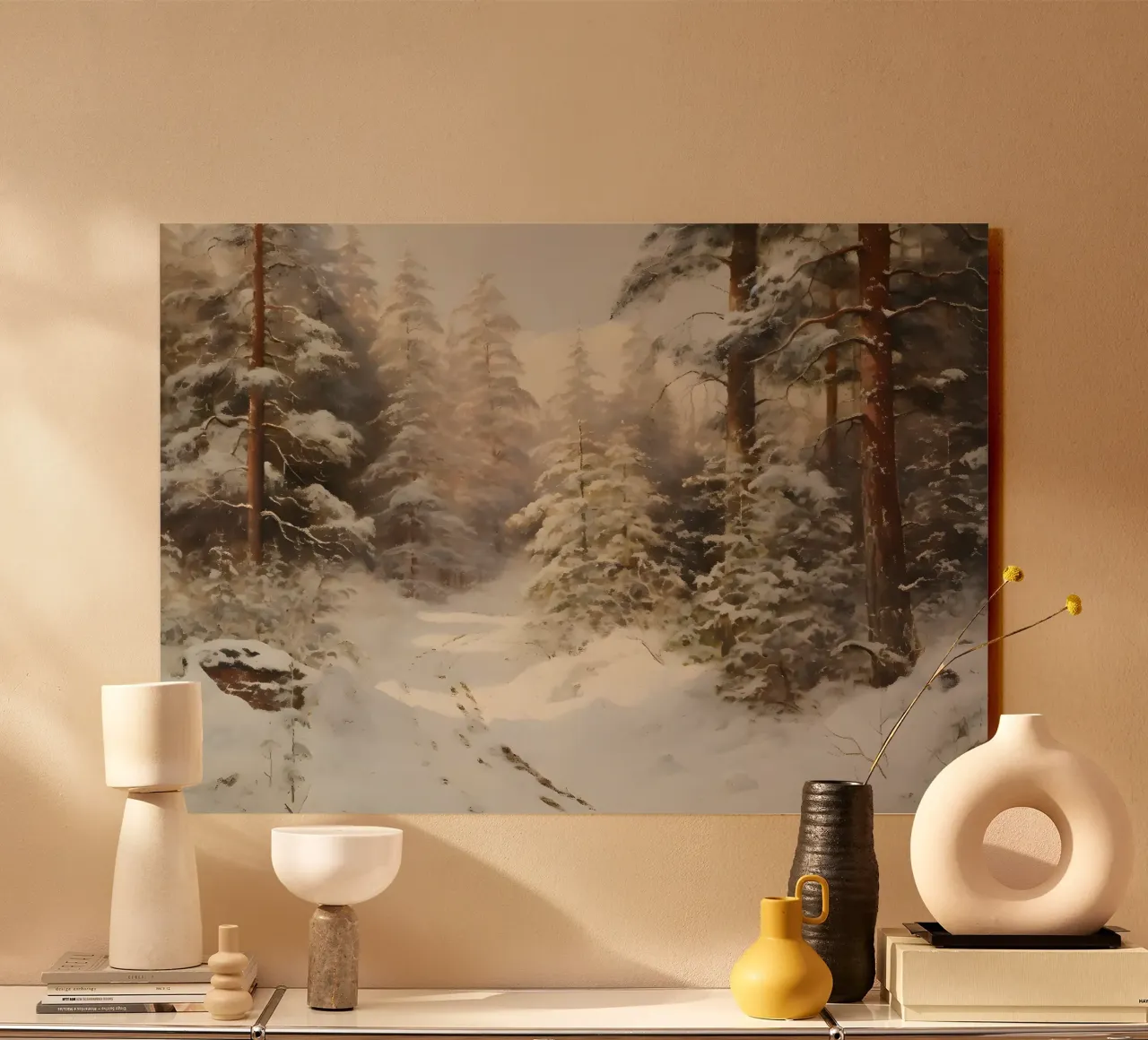 Sentiero innevato nella foresta di pini - Paesaggio invernale sereno plexiglass da ClubArt
