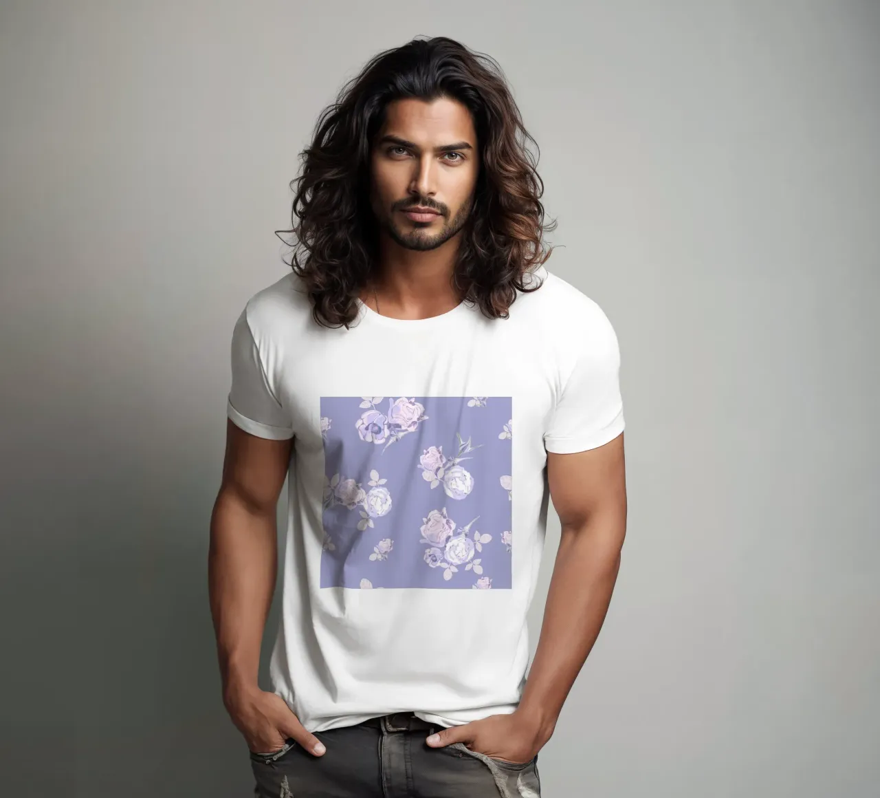 Lilac roses pattern t-shirt by gulsengunel