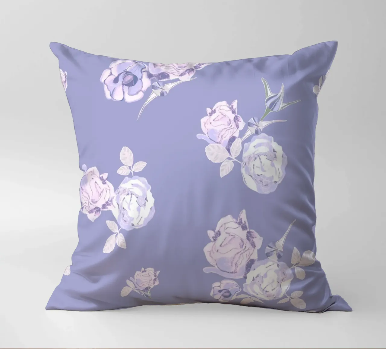 Lilac roses pattern decorative cushion by gulsengunel