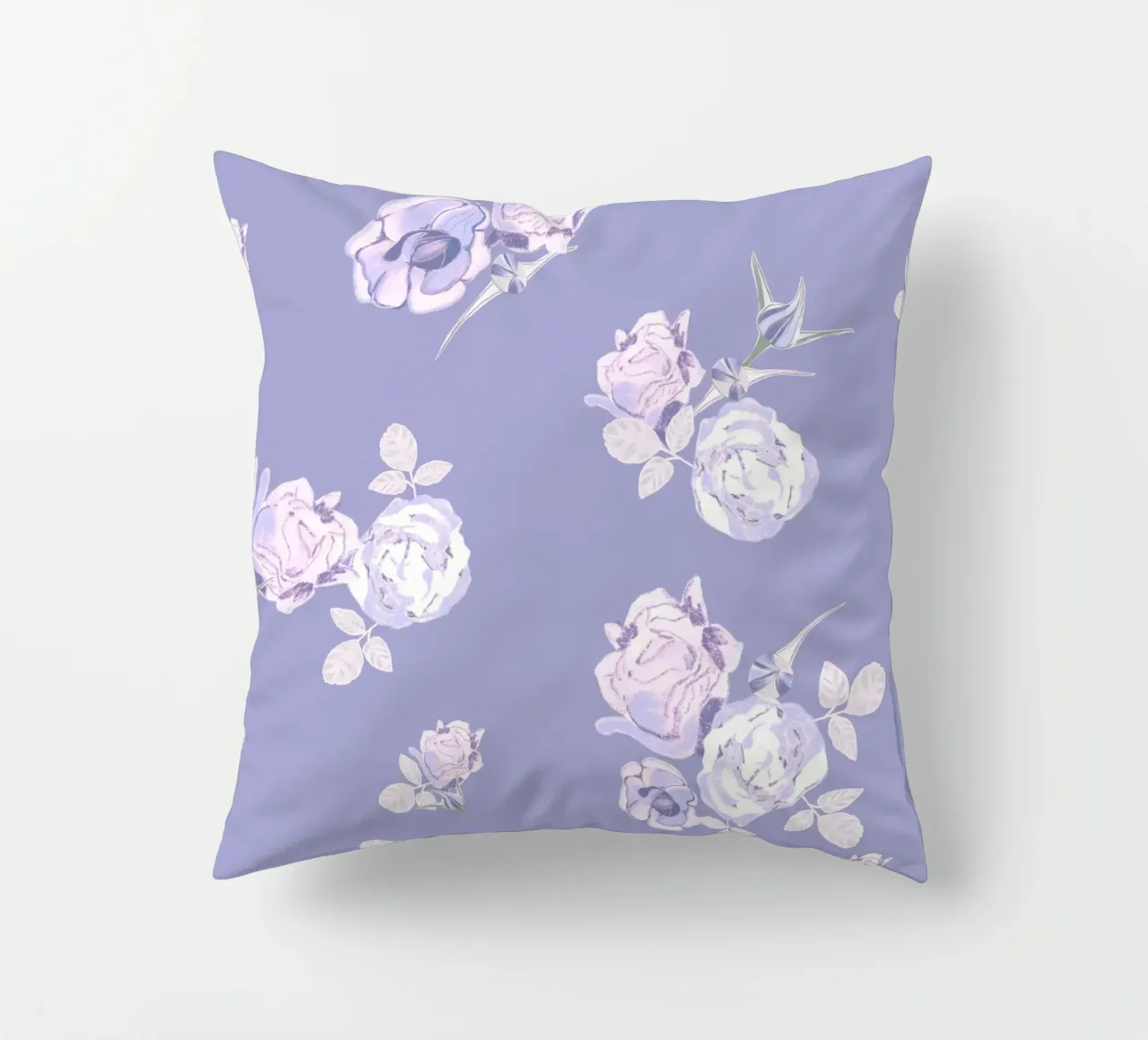 Lilac roses pattern decorative cushion by gulsengunel