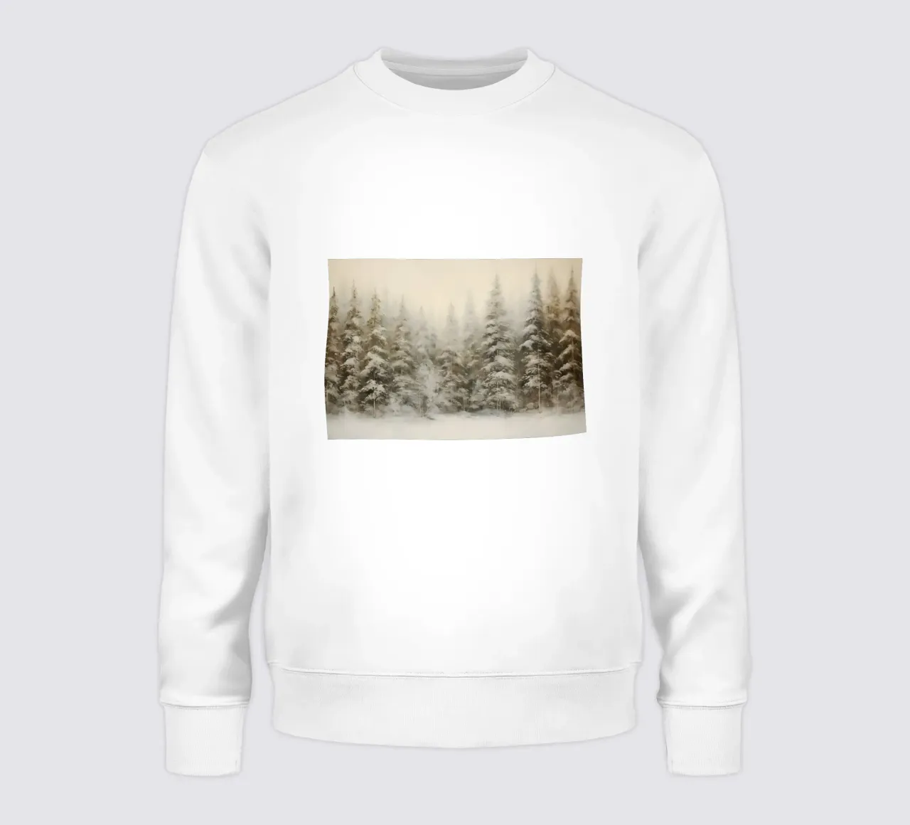 Neblig verschneiter Kiefernwald Kunstdruck - Ätherische Winterszenen Sweatshirt von ClubArt