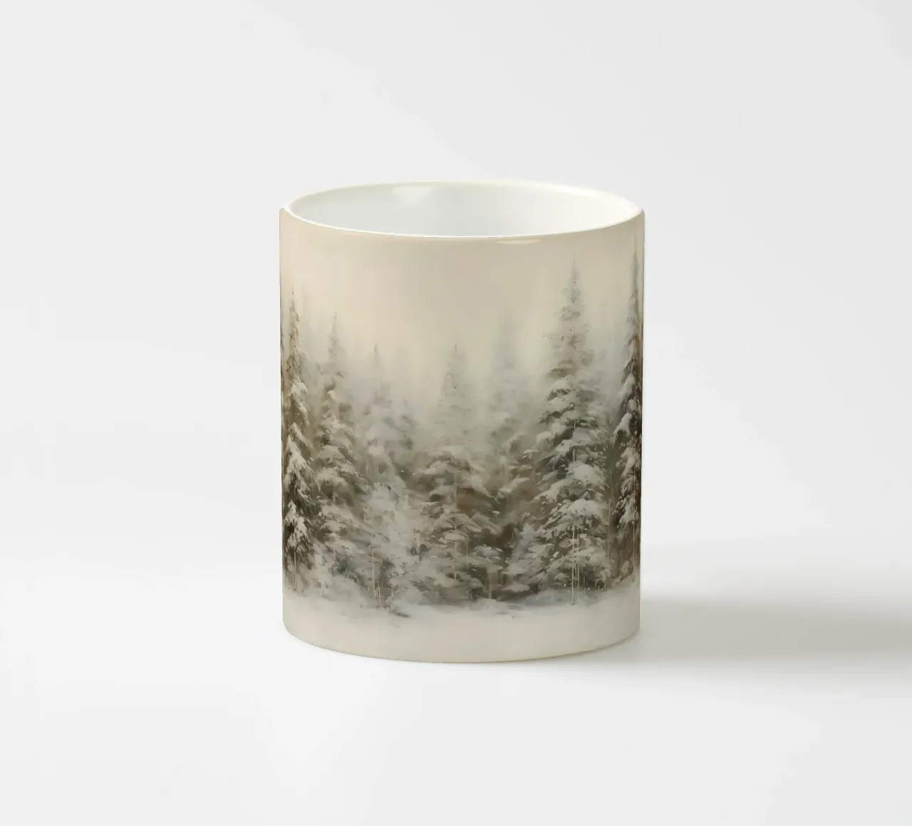 Mistige besneeuwde dennenbos kunstdruk - Etherische winterse scène keramische mok van ClubArt