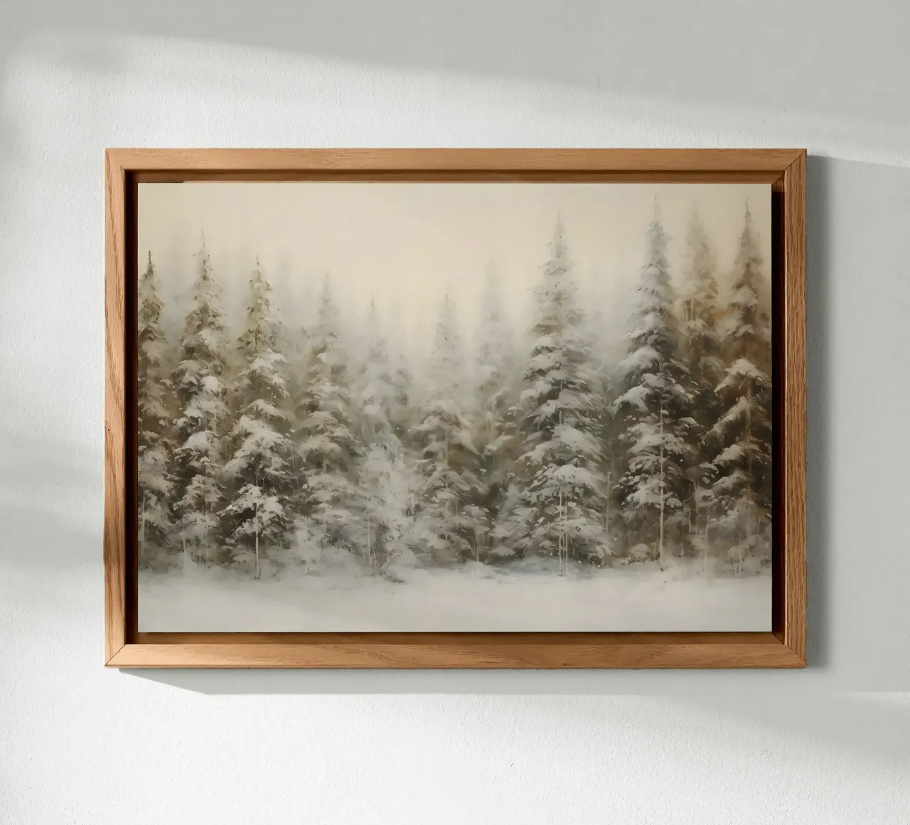 Neblig verschneiter Kiefernwald Kunstdruck - Ätherische Winterszenen Alu-Dibond von ClubArt