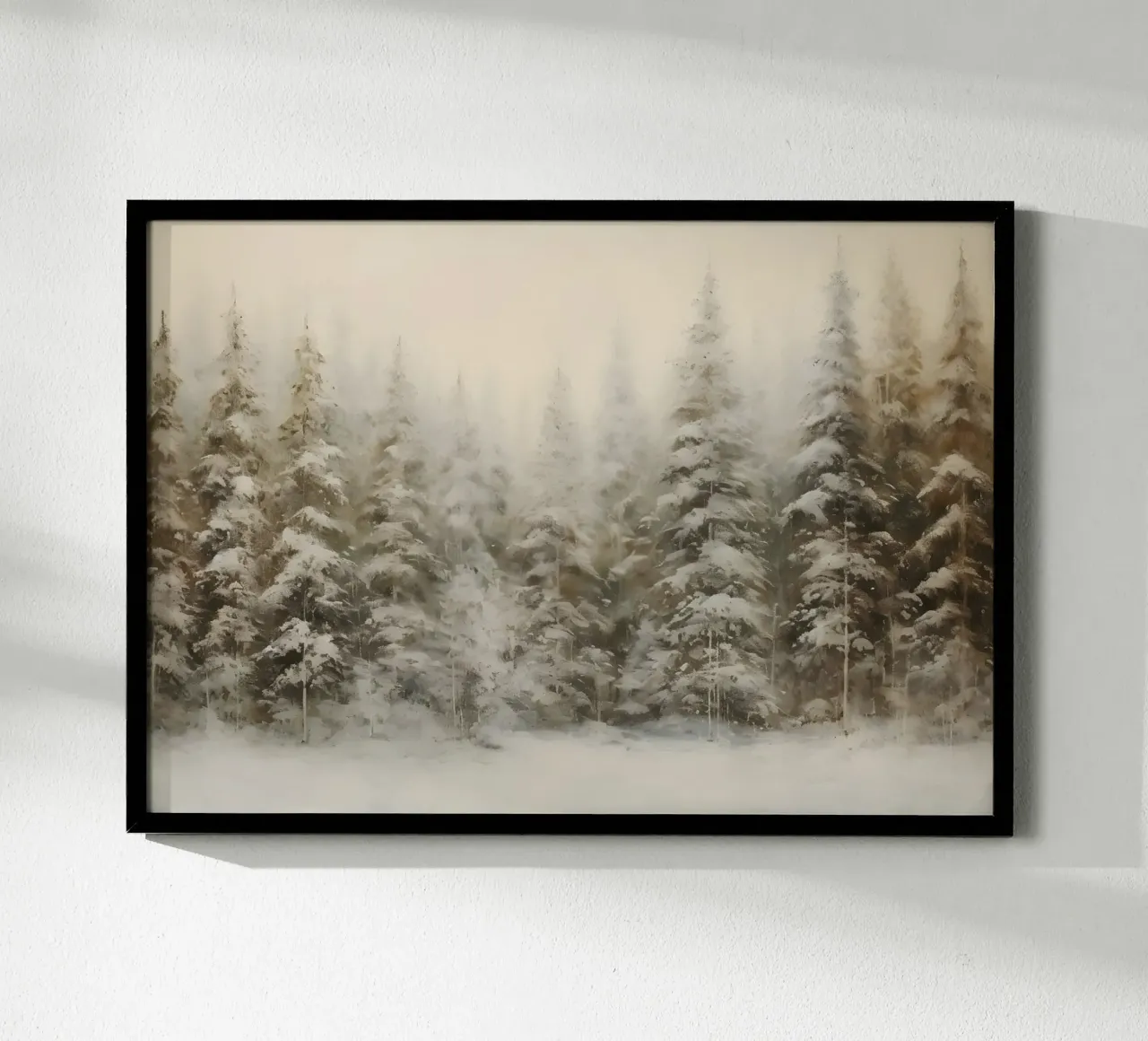 Neblig verschneiter Kiefernwald Kunstdruck - Ätherische Winterszenen Hahnemühle von ClubArt