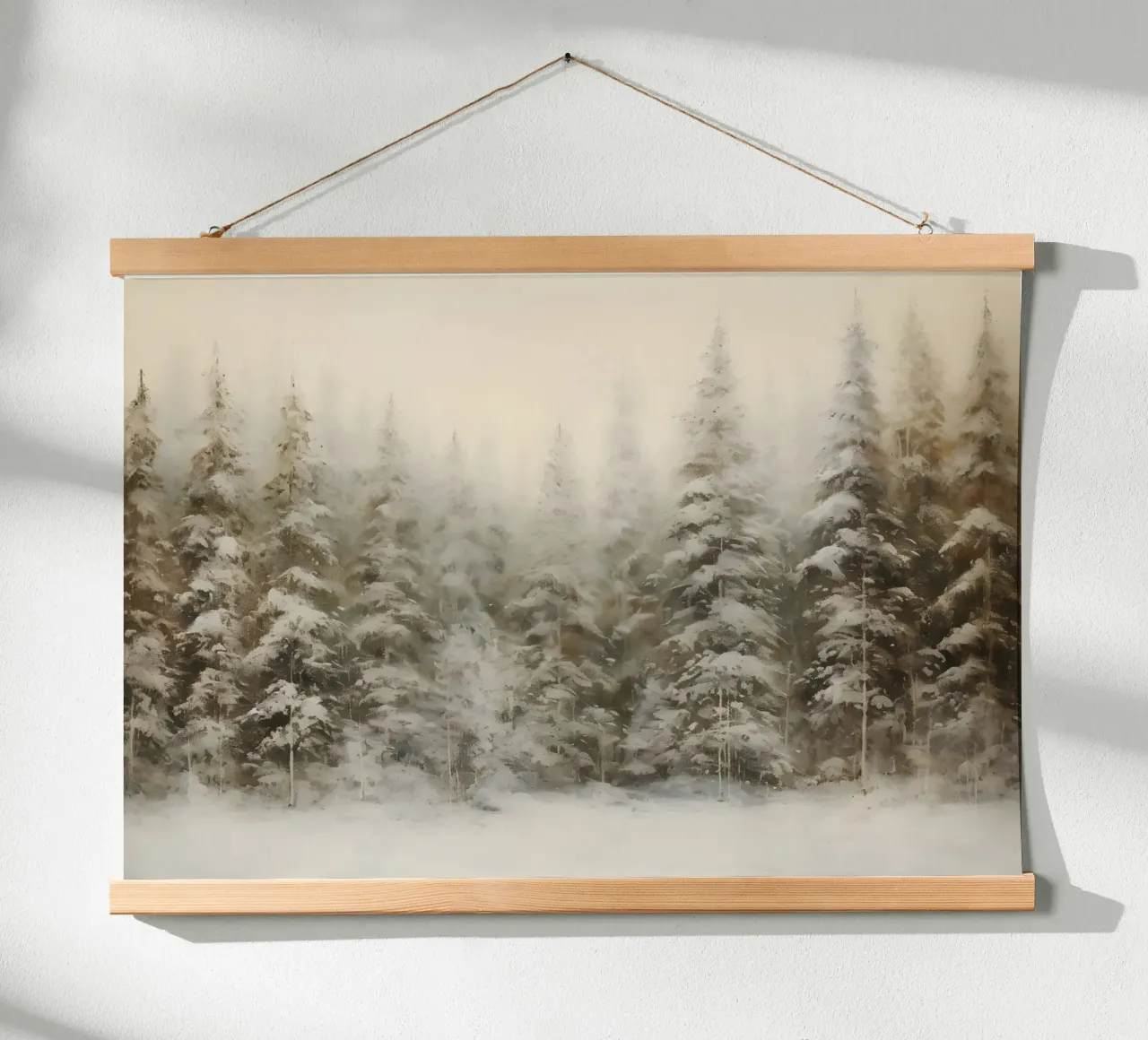 Neblig verschneiter Kiefernwald Kunstdruck - Ätherische Winterszenen Hahnemühle von ClubArt