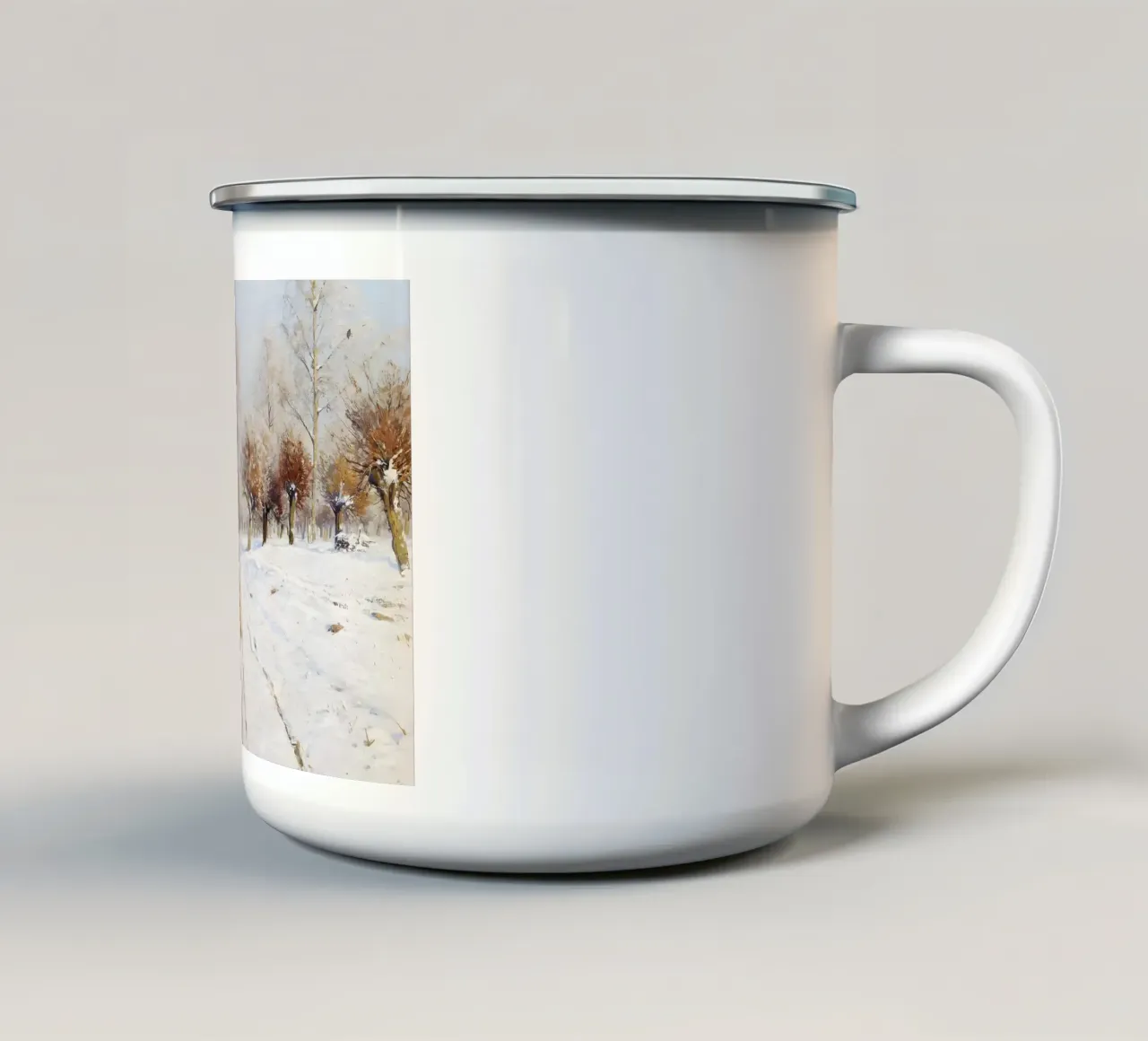 Hunter & Hounds Paesaggio invernale - Sentiero innevato tazza in smalto da ClubArt