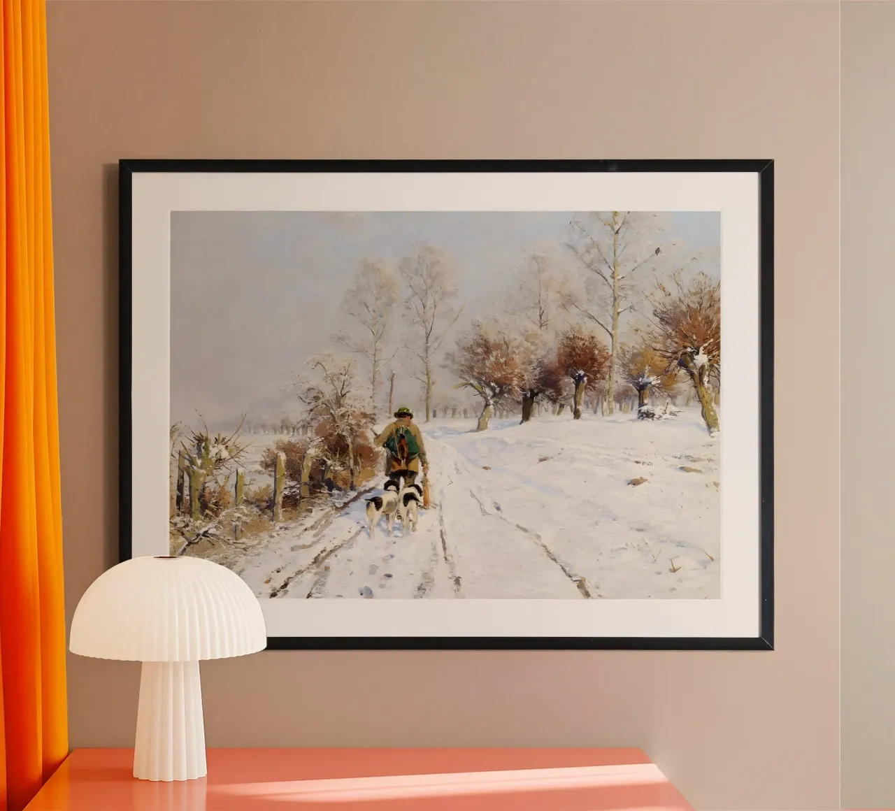 Hunter & Hounds Winterlandschaftskunst - Verschneiter Weg Poster von ClubArt