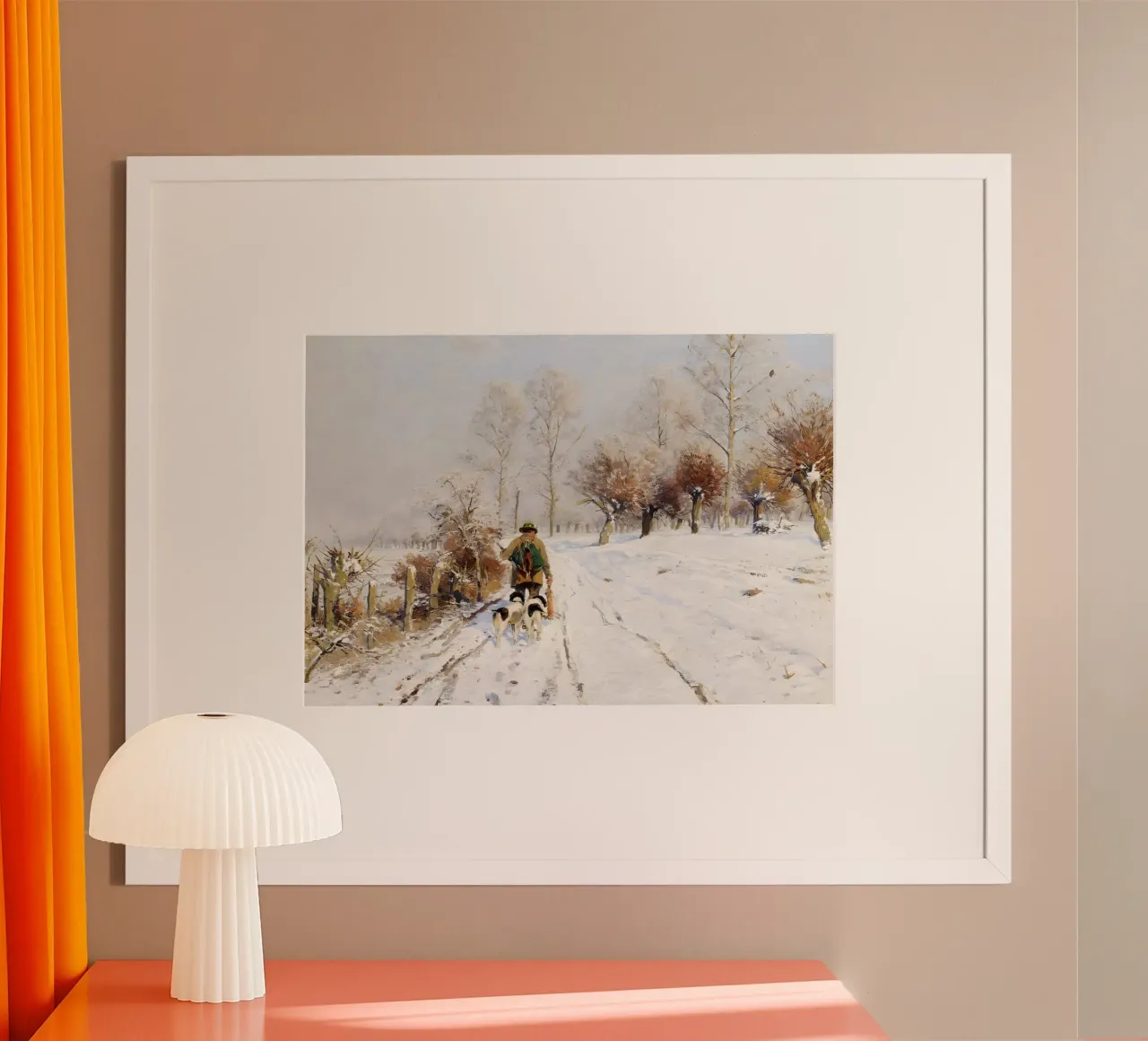 Hunter & Hounds Winterlandschaftskunst - Verschneiter Weg Poster von ClubArt