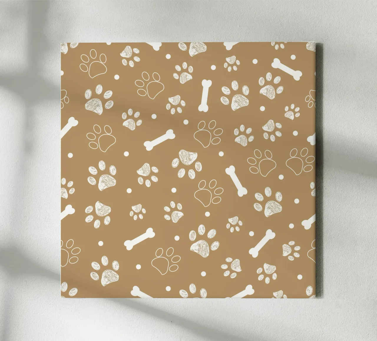 Light brown background with white paw and bones canvas by gulsengunel
