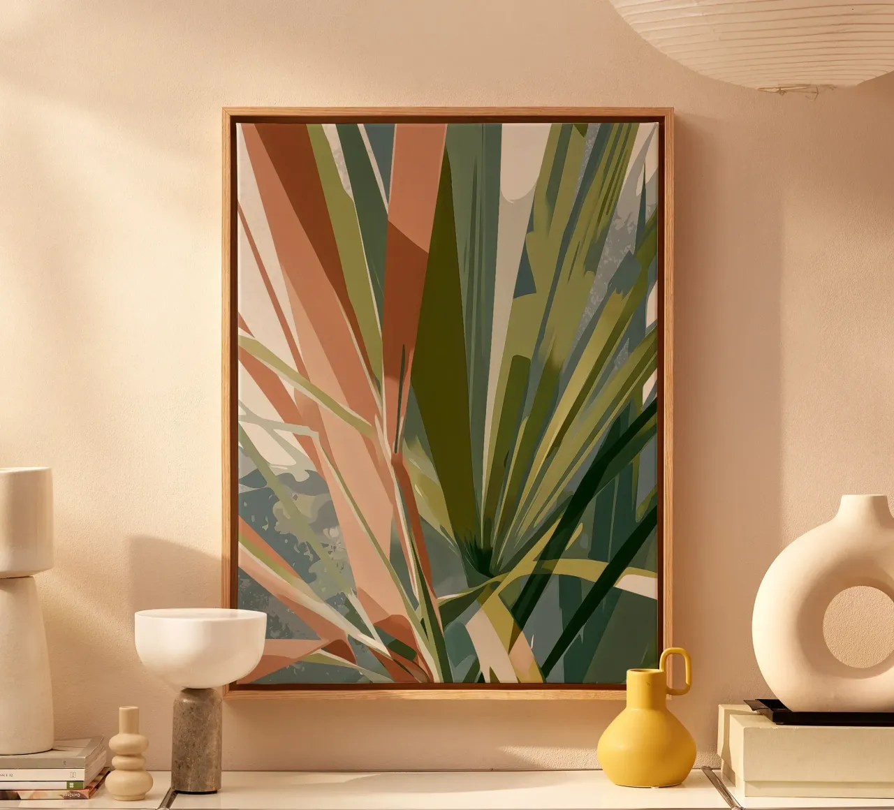 Palmbladeren Abstract Modern canvas met Baklijst van Studio Verde