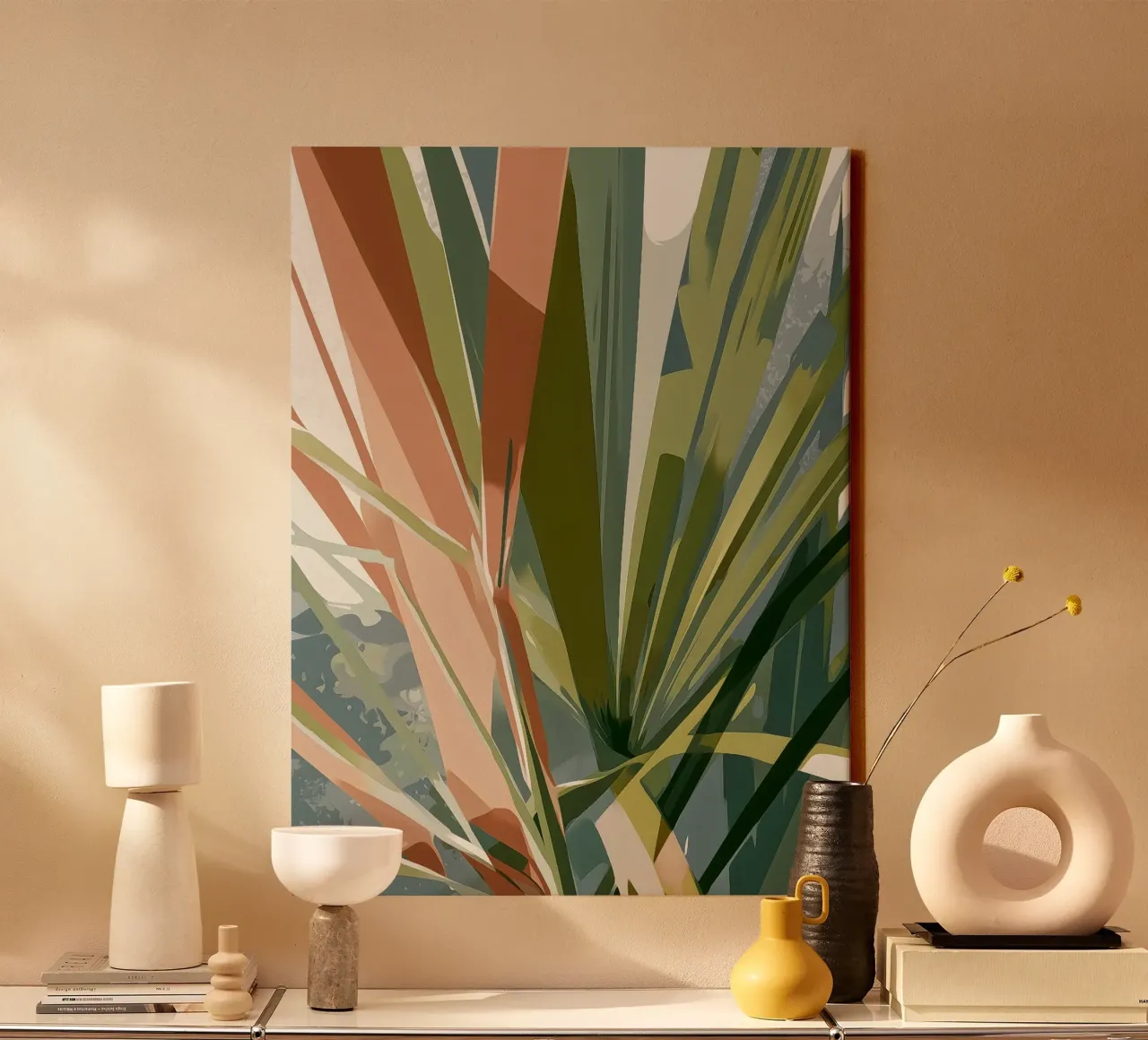 Palmbladeren Abstract Modern canvas met Baklijst van Studio Verde