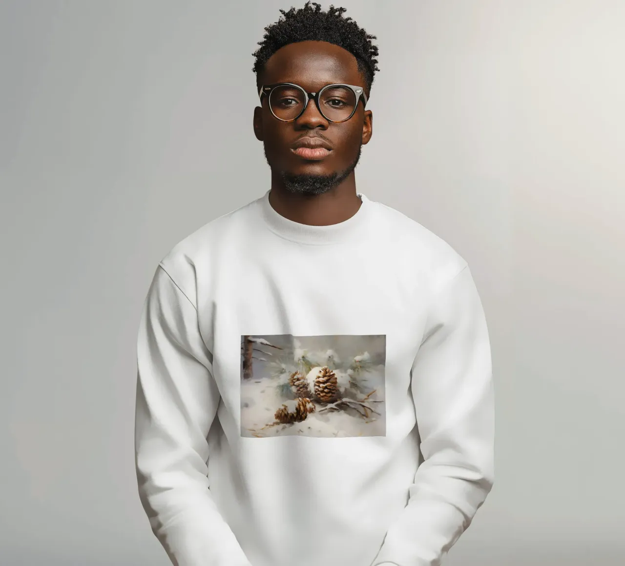 Snowy Pinecones Winter Nature Art Print - Rustic Decor sweatshirt by ClubArt