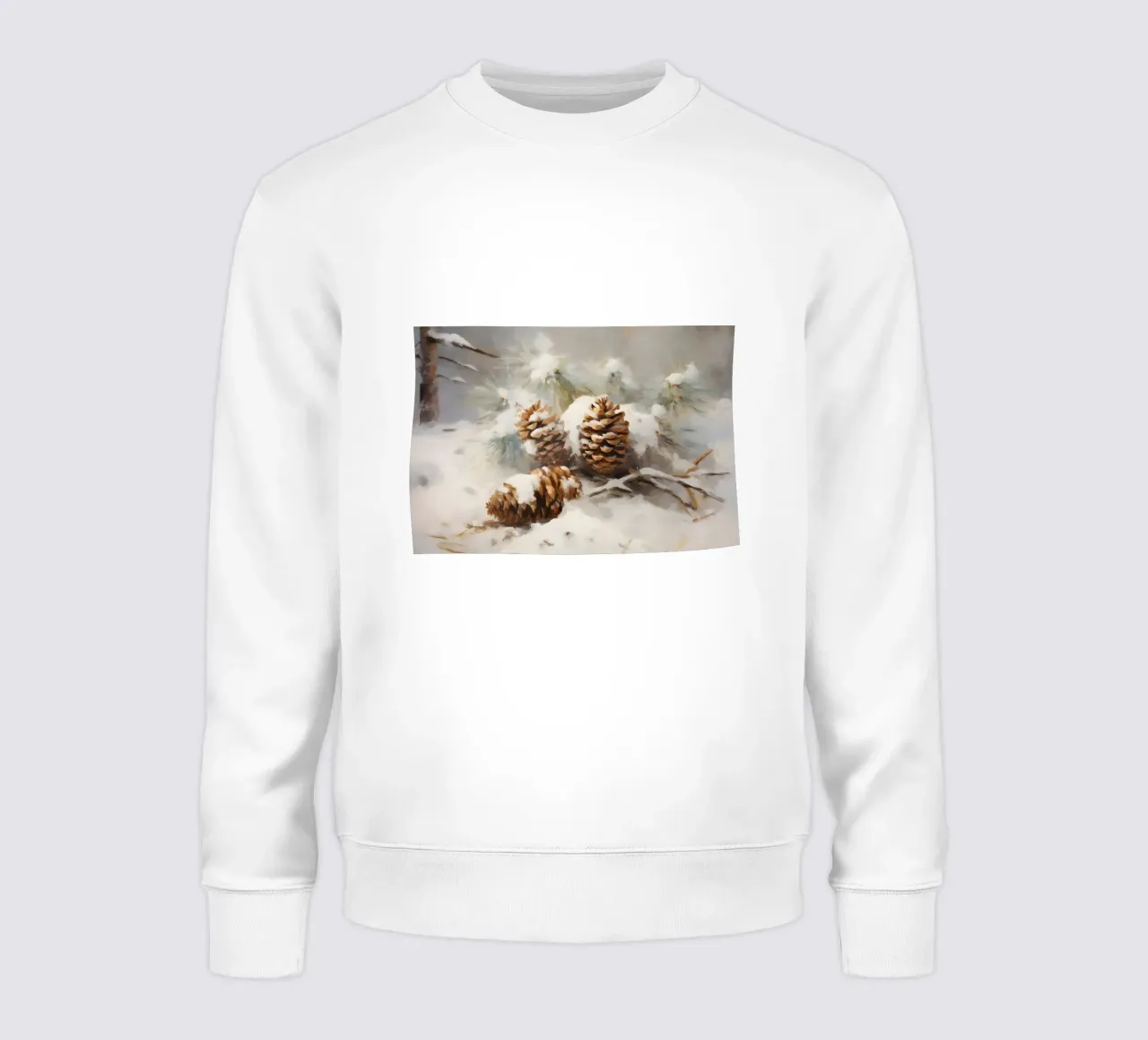 Snowy Pinecones Winter Nature Art Print - Rustic Decor sweatshirt by ClubArt