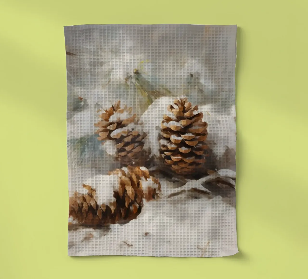 Pomme de pin enneigée Nature hivernale Art Print - Rustic Decor torchon de ClubArt