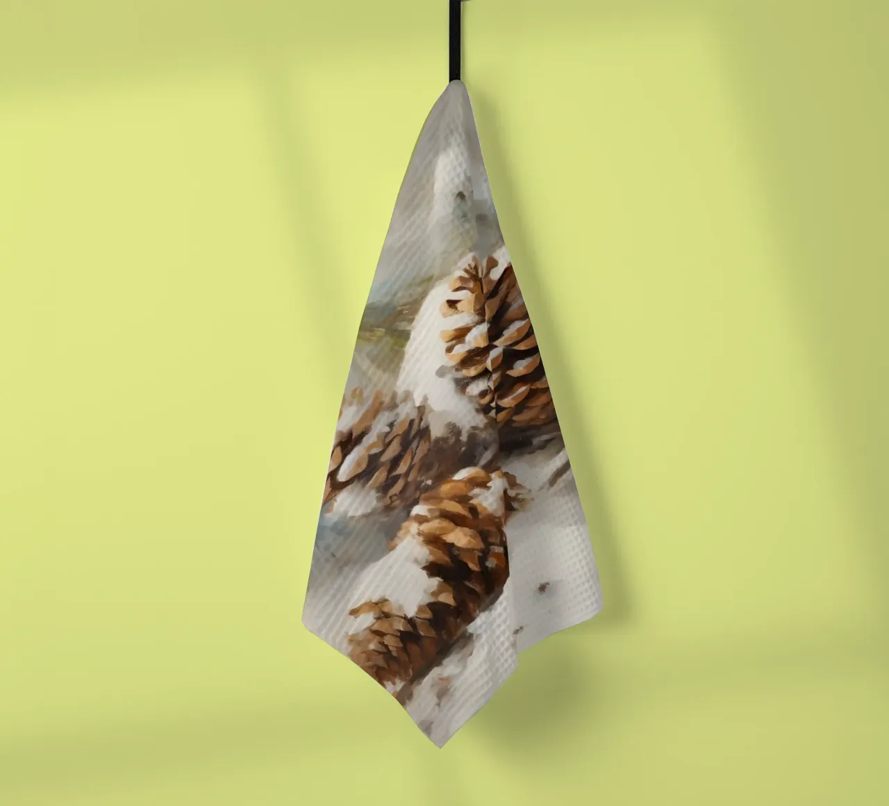 Pomme de pin enneigée Nature hivernale Art Print - Rustic Decor torchon de ClubArt