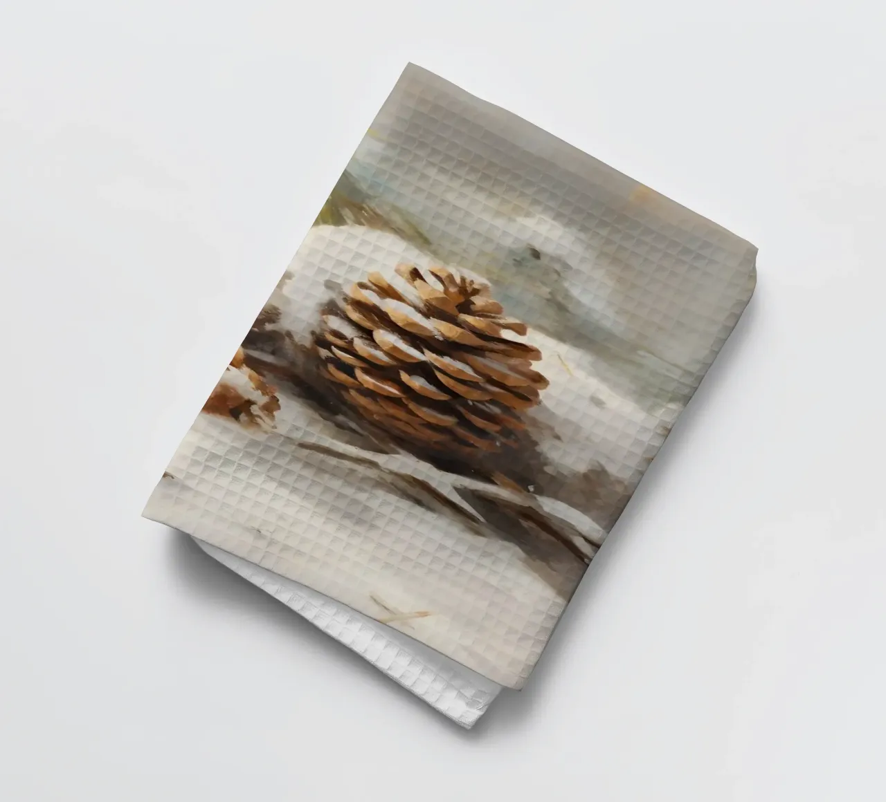 Pomme de pin enneigée Nature hivernale Art Print - Rustic Decor torchon de ClubArt