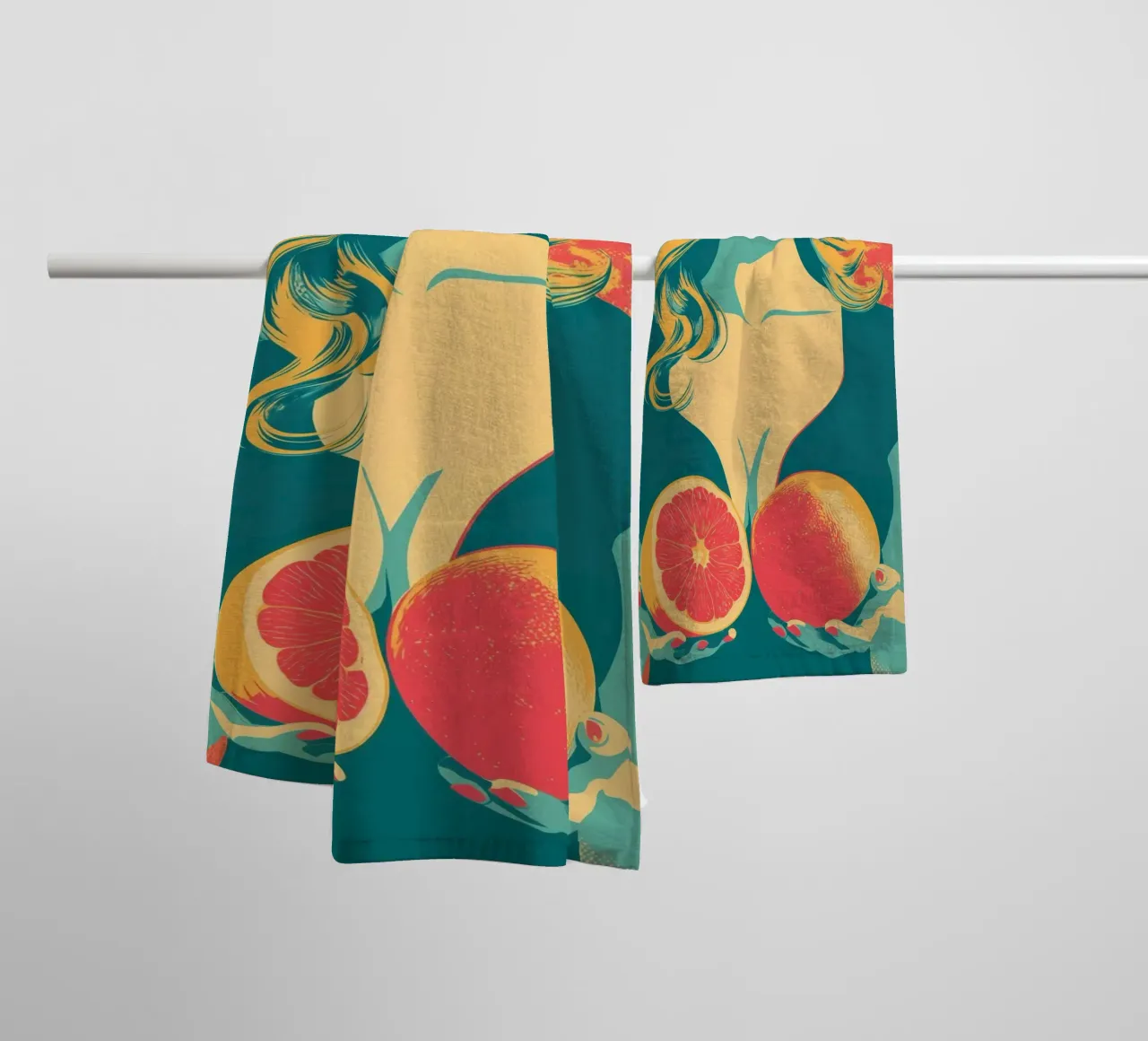 Grapefruitgodin | Retro pin-up ontmoet voedselkunst badhanddoek van Autofocus
