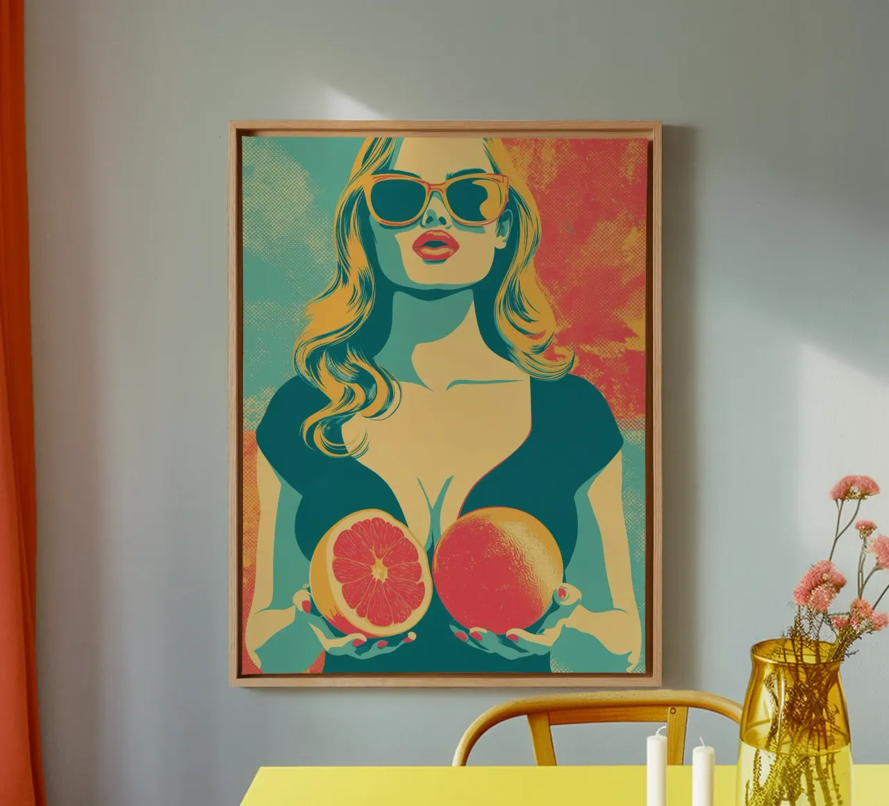 Grapefruitgodin | Retro pin-up ontmoet voedselkunst canvas met Baklijst van Autofocus
