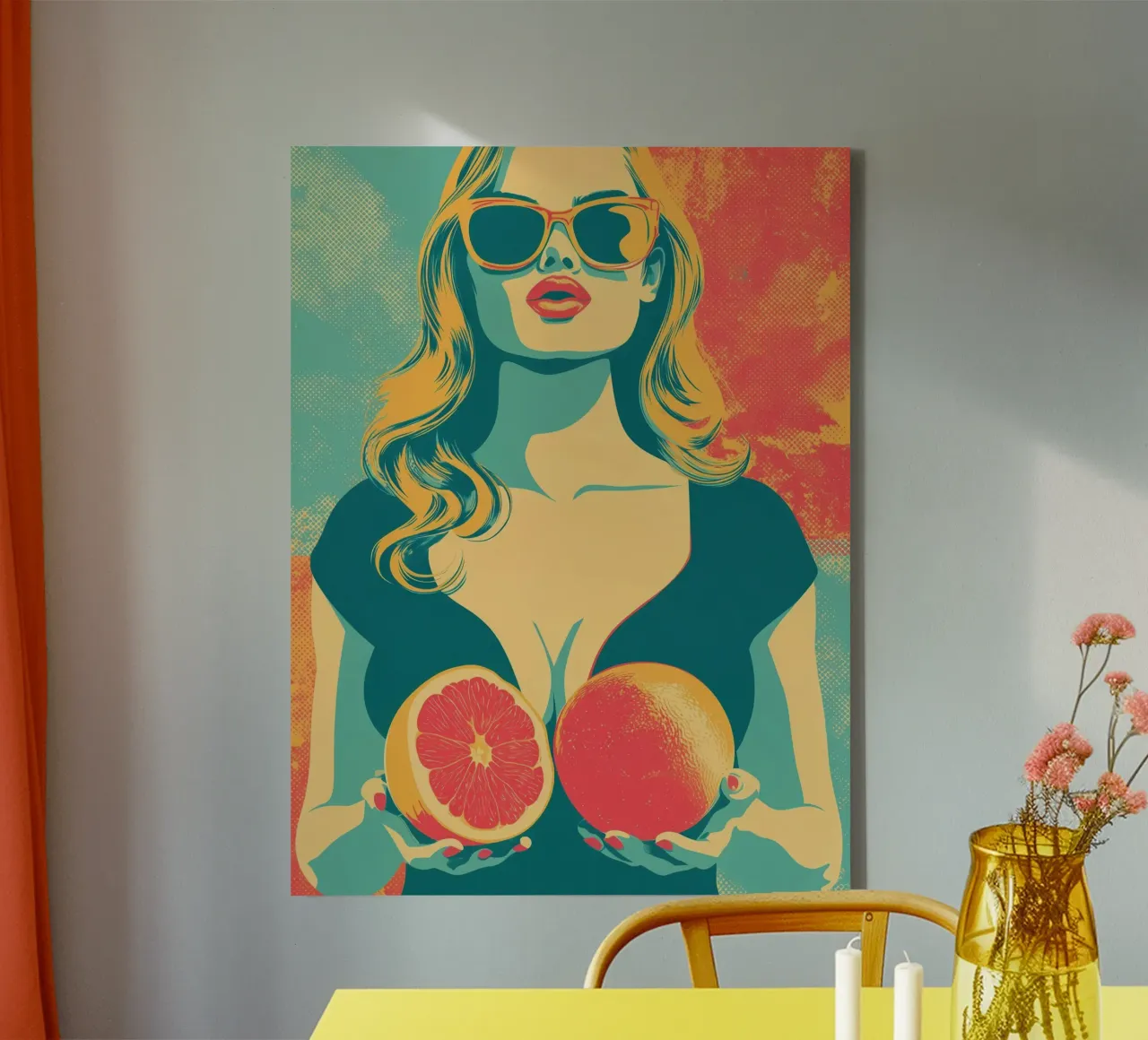 Grapefruitgodin | Retro pin-up ontmoet voedselkunst canvas met Baklijst van Autofocus