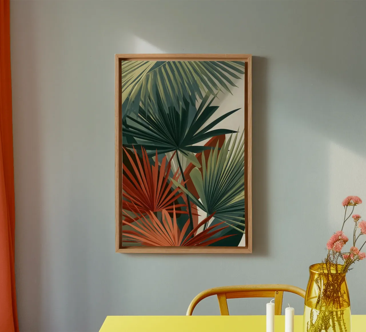 Palmbladeren Moderne abstracte kunst canvas met Baklijst van Studio Verde