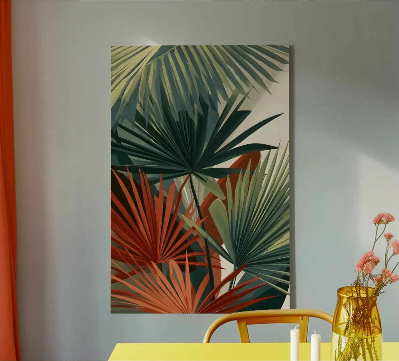 Palmbladeren Moderne abstracte kunst canvas met Baklijst van Studio Verde