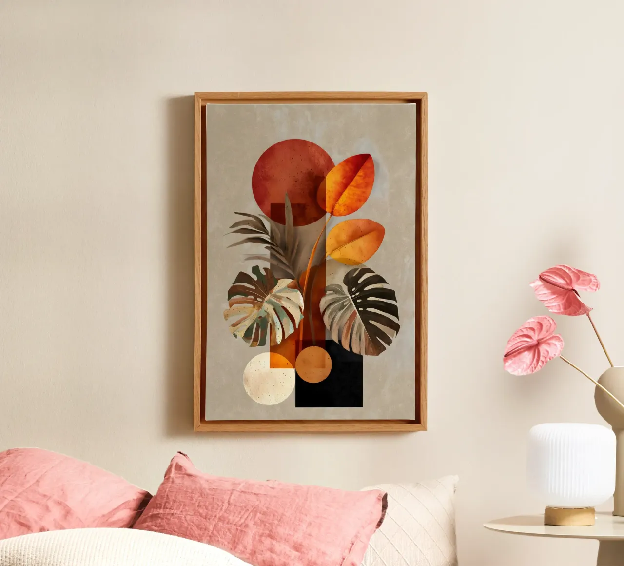 Monstera moderne abstracte kunst canvas met Baklijst van Studio Verde