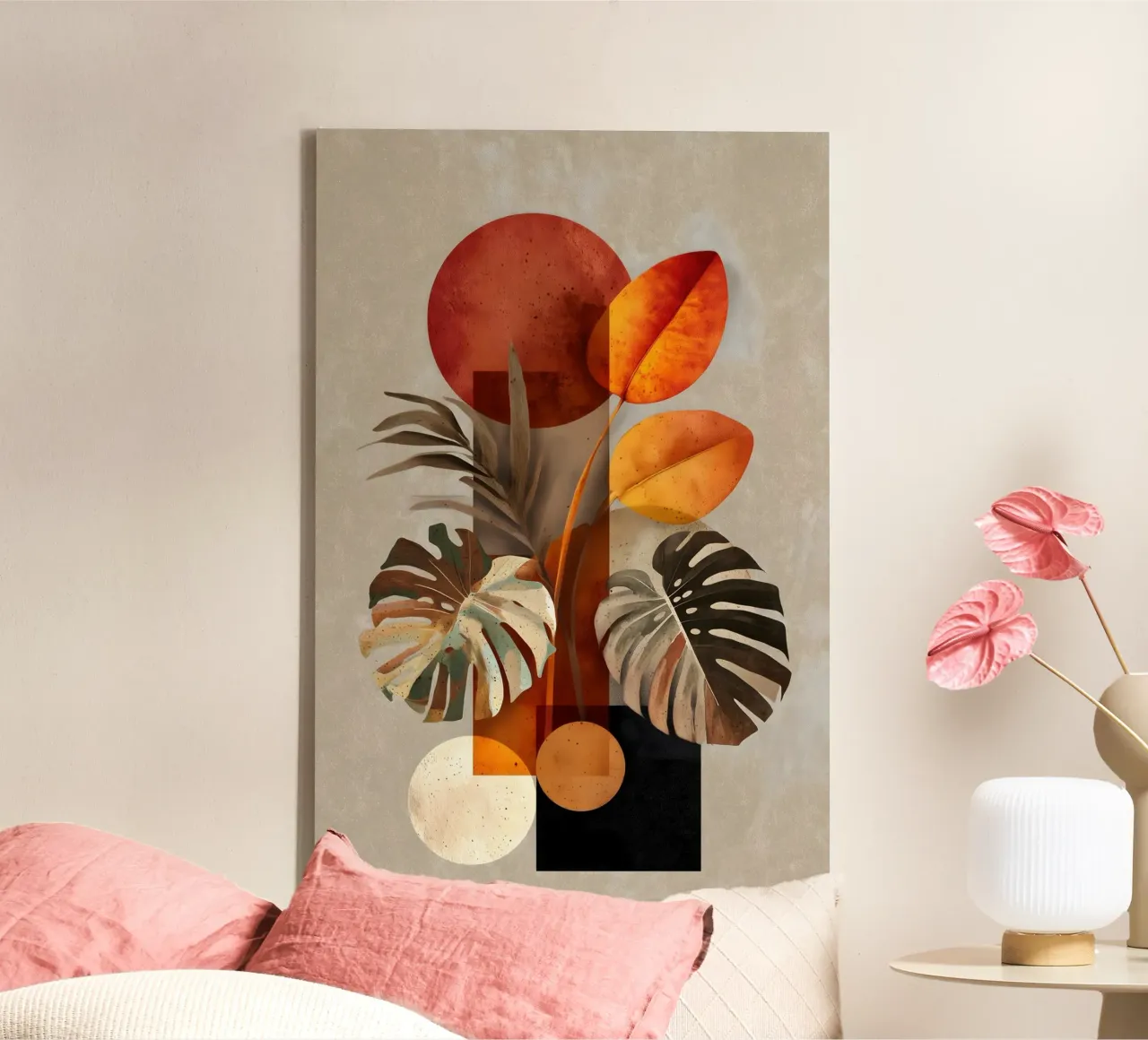 Monstera moderne abstracte kunst canvas met Baklijst van Studio Verde