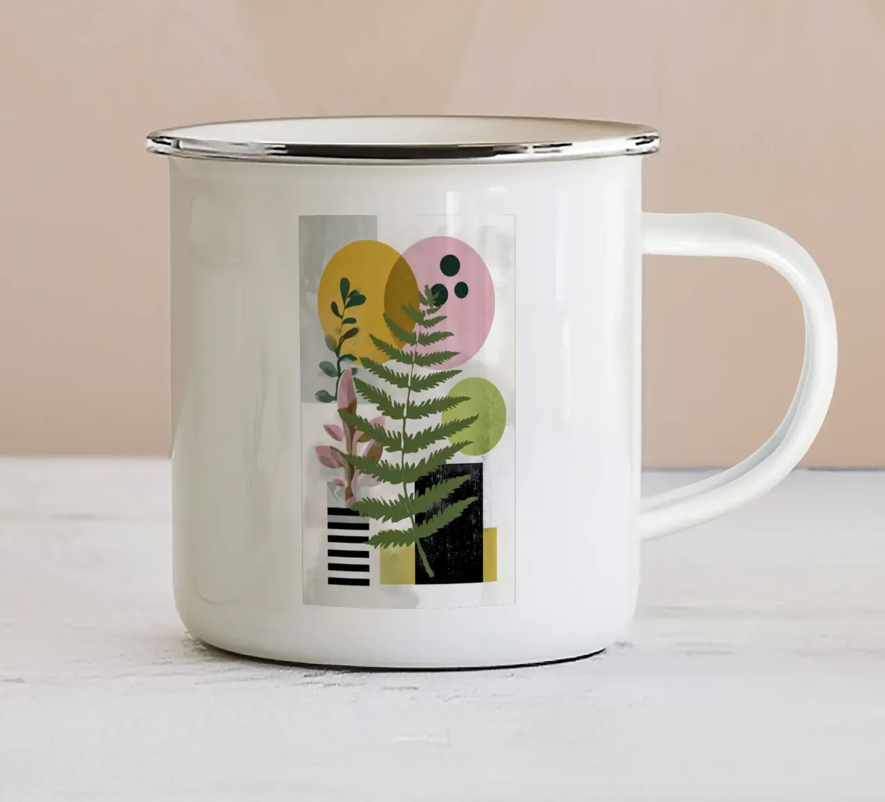 Varen abstracte plantkunde kunst emaille mok van Studio Verde