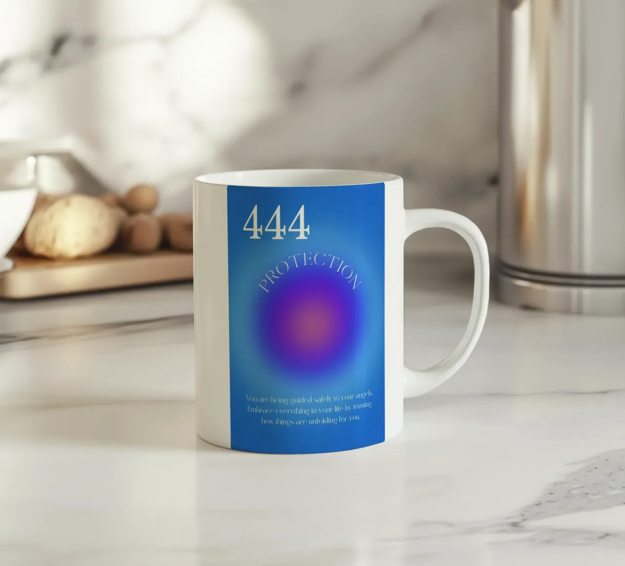 Angelo n. 444 Protezione Blu Viola Aura Gradiente Arte tazza in ceramica da homdeco