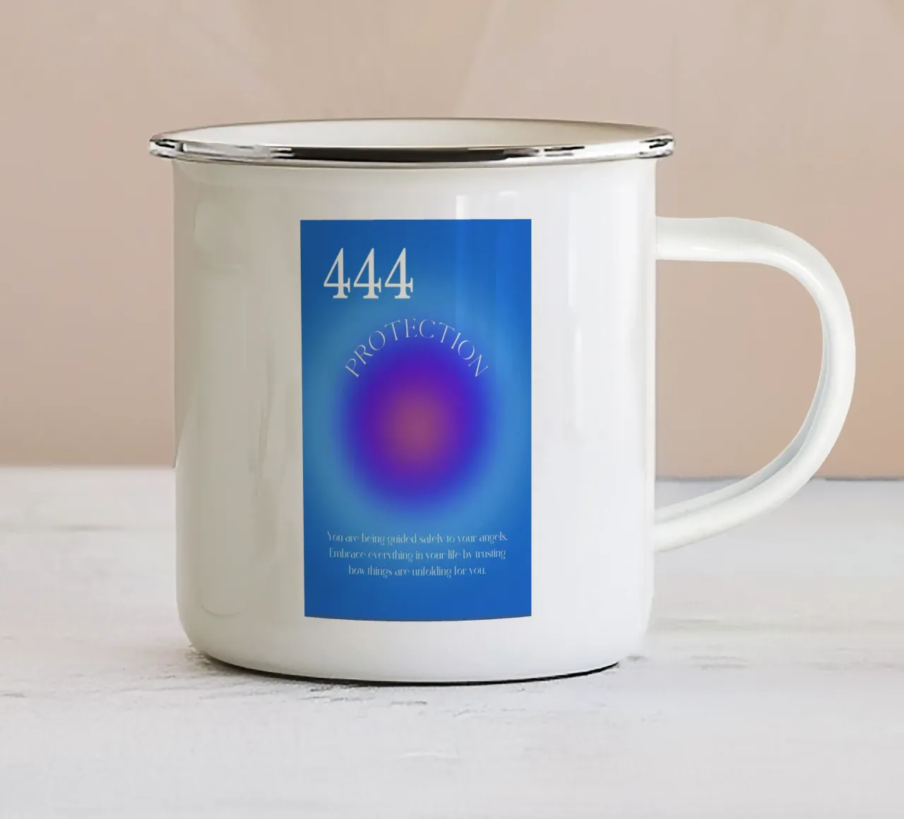 Angelo n. 444 Protezione Blu Viola Aura Gradiente Arte tazza in smalto da homdeco