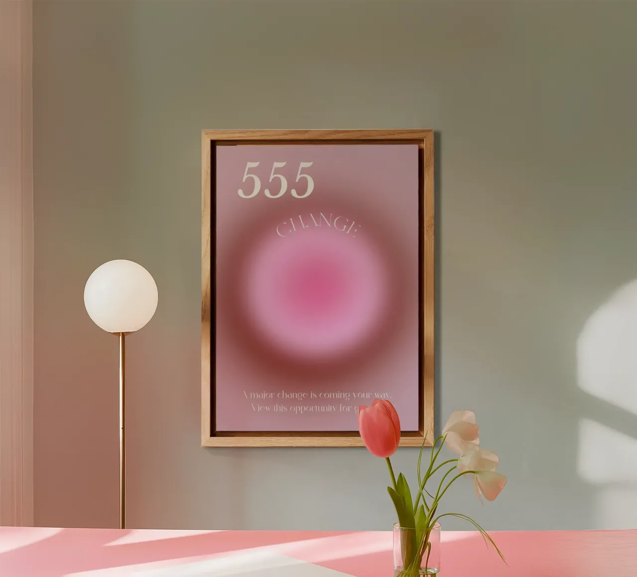 Angel No. 555 Verandering Roze Aura Kleurverloop Poster Art aluminium-dibond van homdeco
