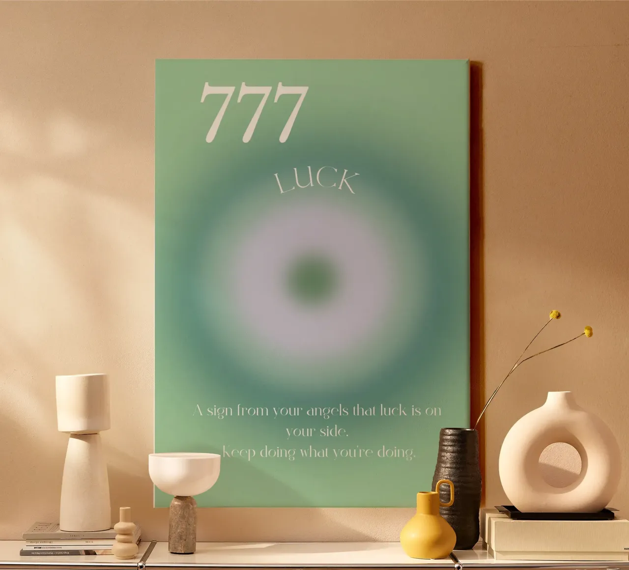 Angelo n. 777 Fortuna Aura verde Gradiente Poster Art tela da homdeco