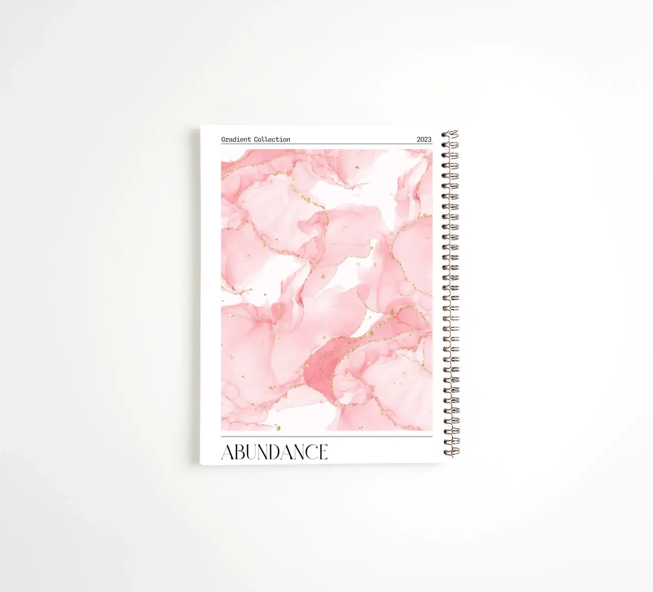 "Abundance" Pink Marble Gold Abstract Art Print 2023 spiral notebook by homdeco