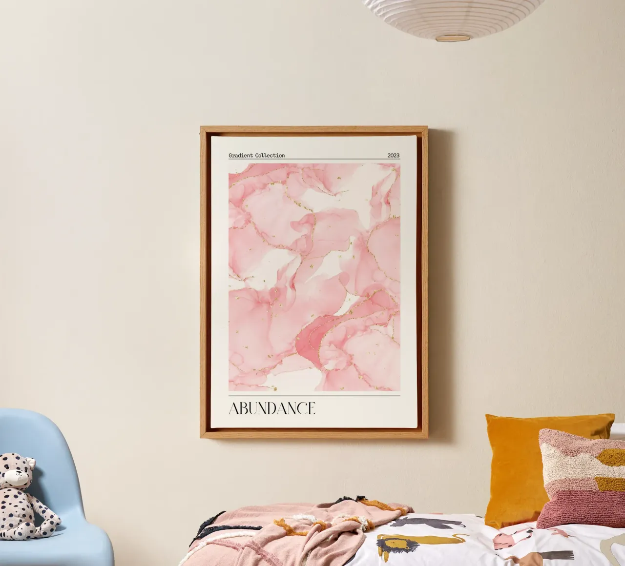 "Overvloed" Roze Marmer Goud Abstracte Kunstdruk 2023 canvas van homdeco