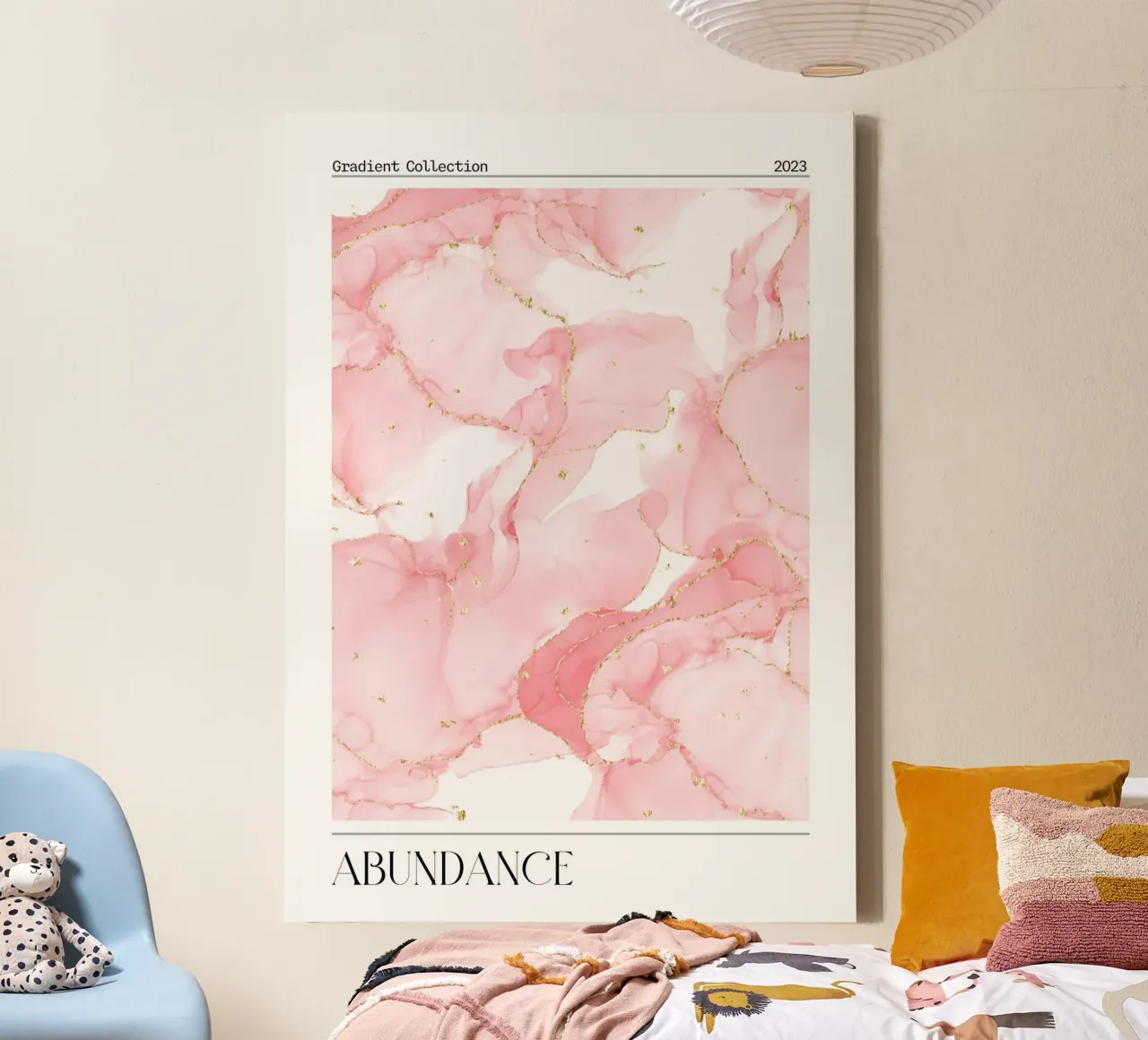 "Overvloed" Roze Marmer Goud Abstracte Kunstdruk 2023 canvas van homdeco