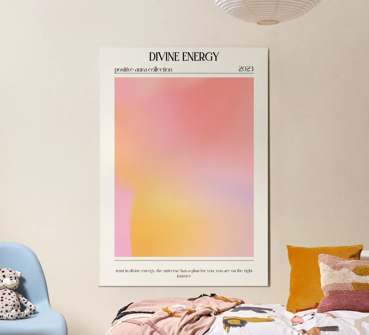 Affiche "Energie divine" Aura rose jaune dégradé 2023 poster de homdeco