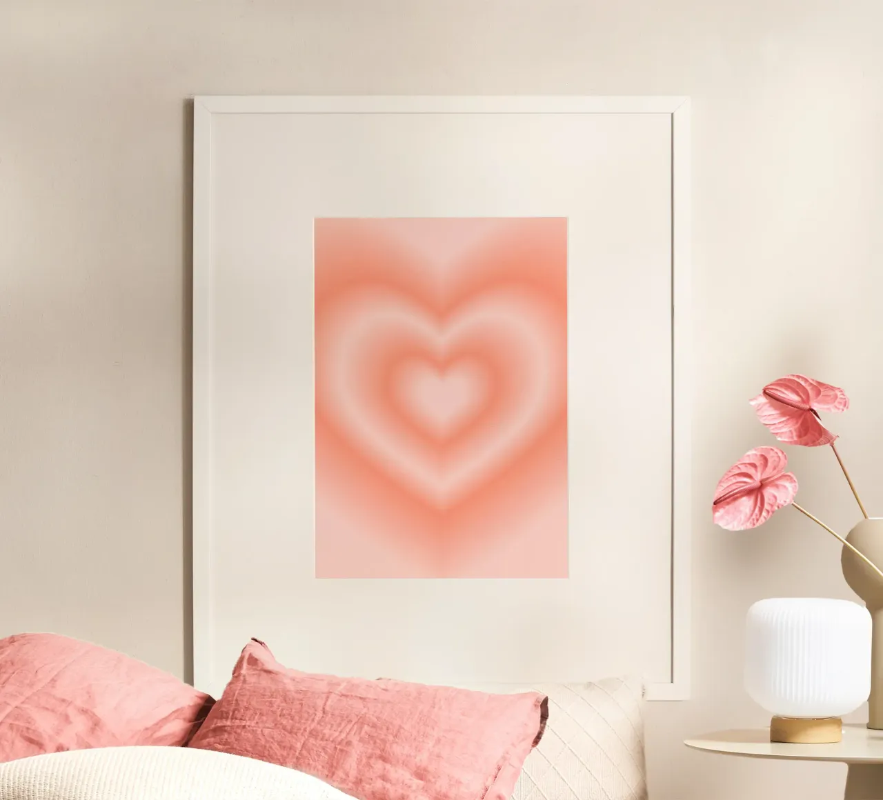 Poster astratto con cuore di pesca caldo e aura graduale carta hahnemühle da homdeco