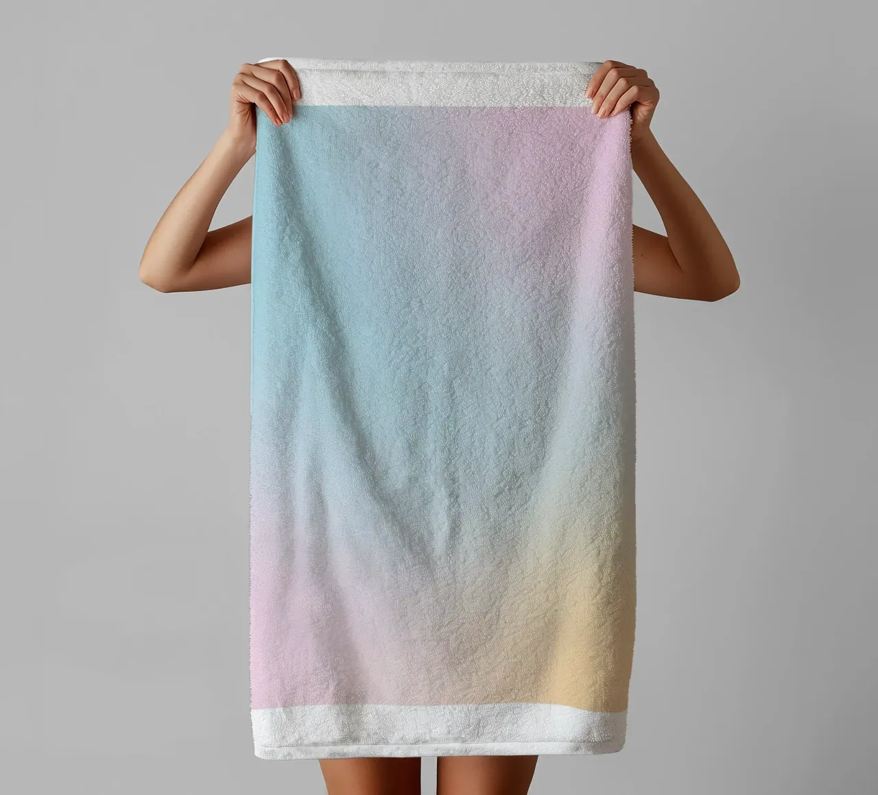 Pastel Aura Blauw Roze Geel Kleurverloop Abstracte Kunst badhanddoek van homdeco
