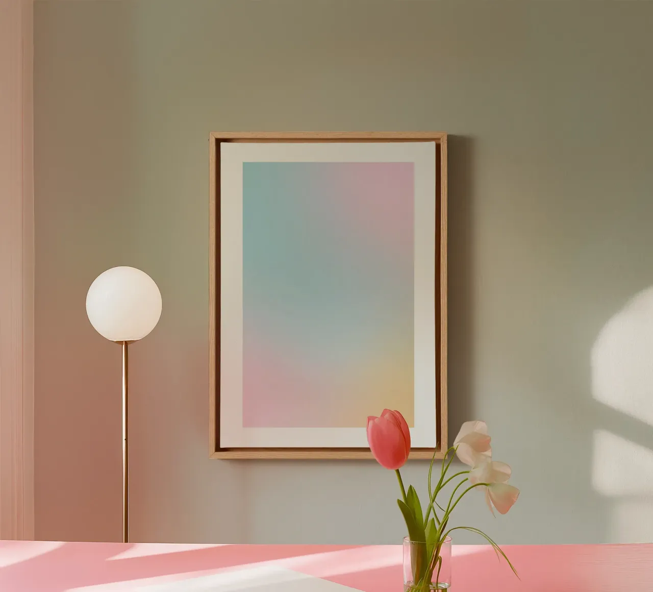 Pastel Aura Blauw Roze Geel Kleurverloop Abstracte Kunst canvas van homdeco