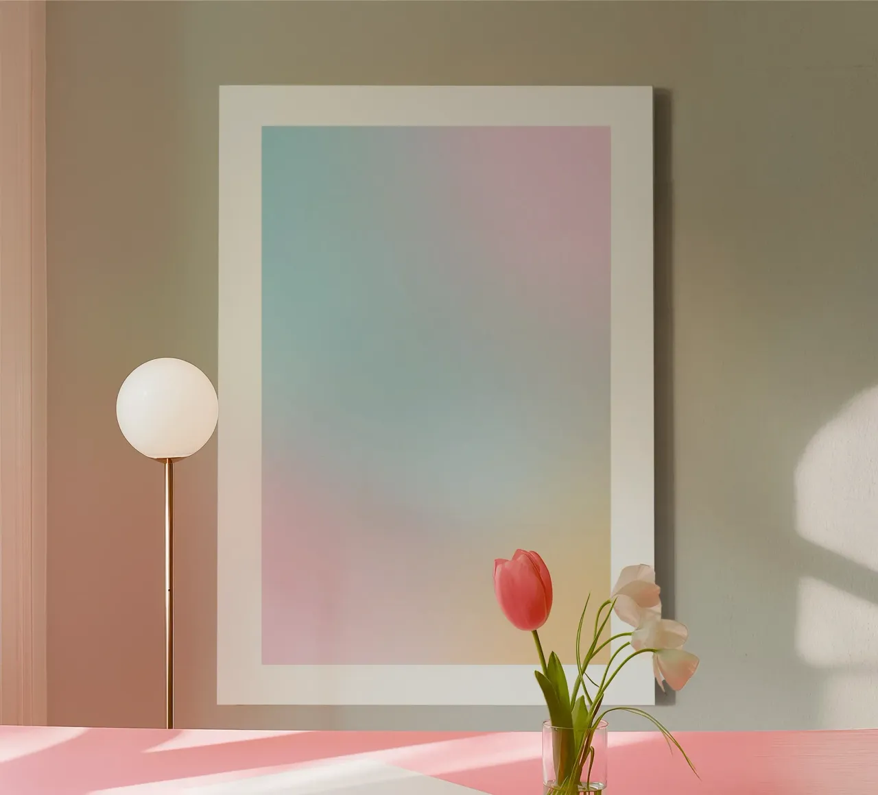 Pastel Aura Blauw Roze Geel Kleurverloop Abstracte Kunst canvas van homdeco
