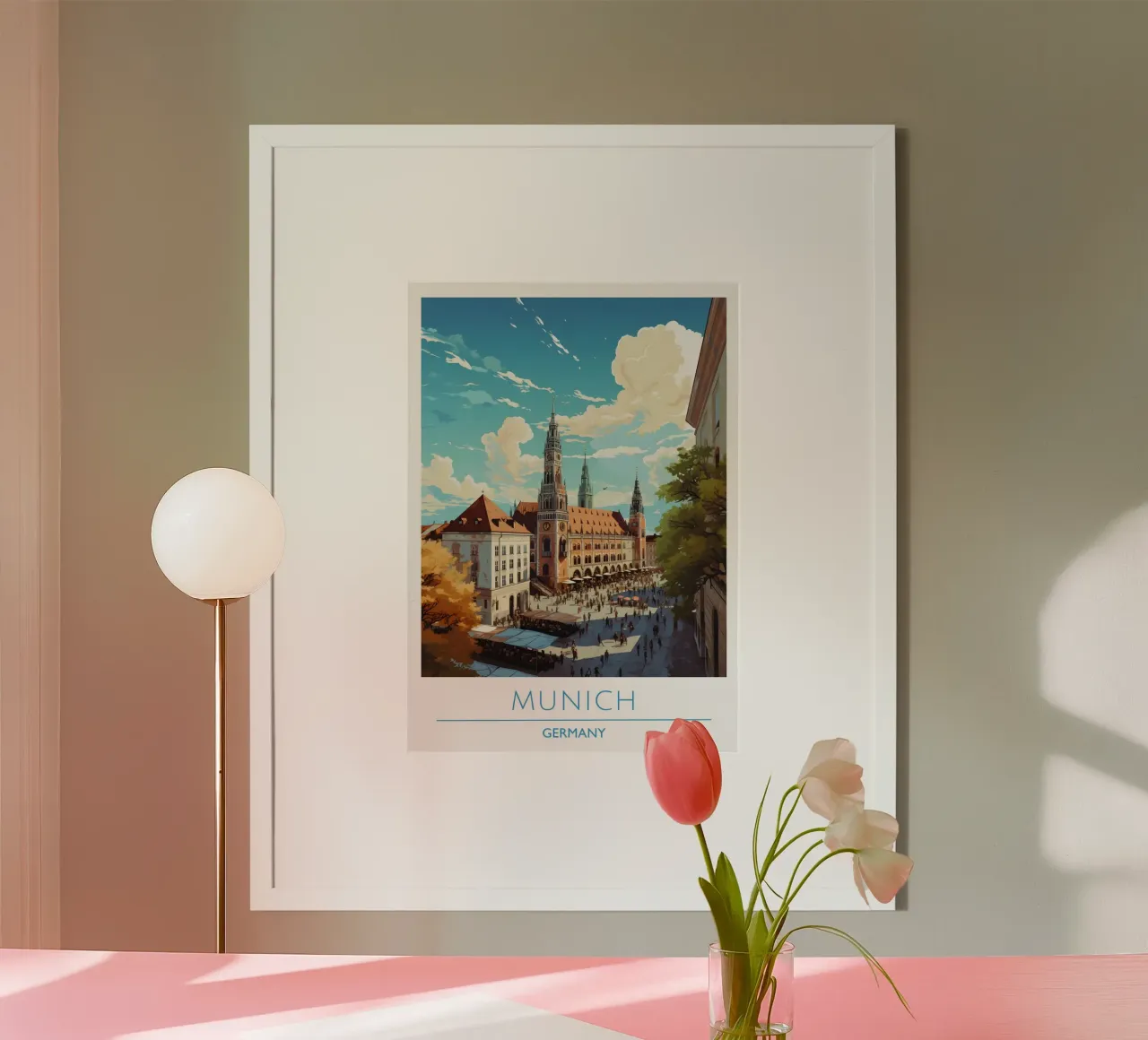 München Deutschland Rathausplatz Reiseplakat | Bayerische Stadt Poster von homdeco