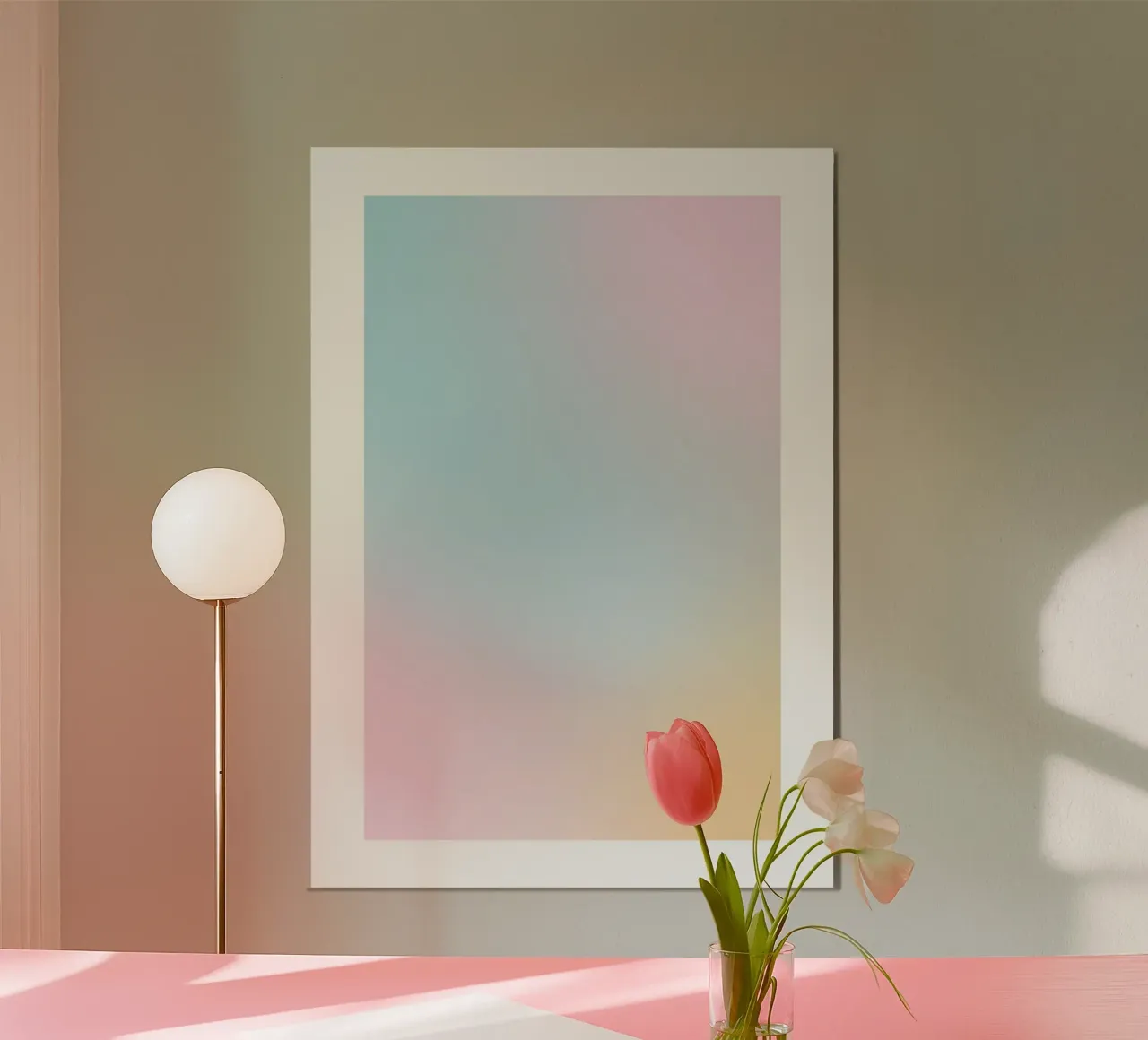 Pastel Aura Blauw Roze Geel Kleurverloop Abstracte Kunst poster met aluminium frame van homdeco