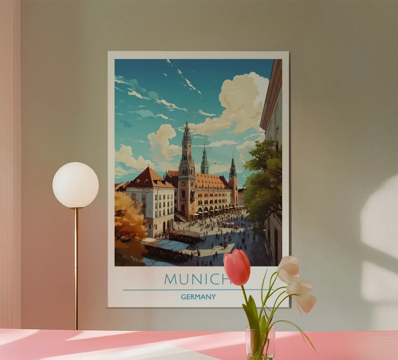 München Deutschland Rathausplatz Reiseplakat | Bayerische Stadt Poster von homdeco