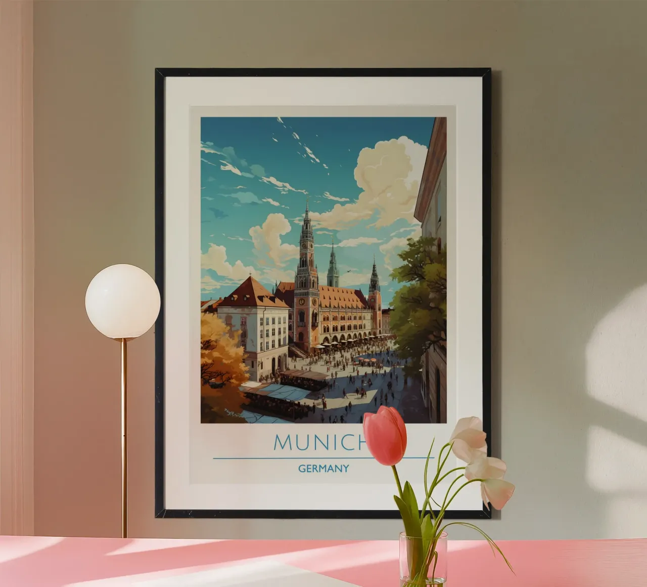 München Deutschland Rathausplatz Reiseplakat | Bayerische Stadt Poster von homdeco