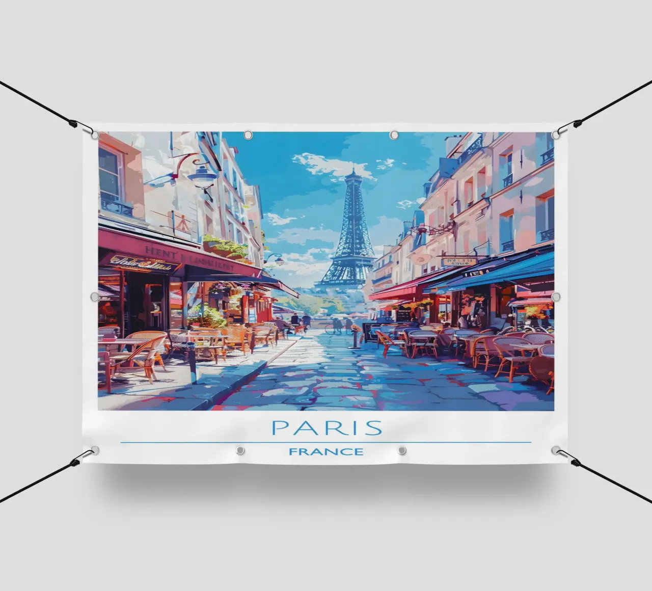 Torre Eiffel vista Parigi caffè strada | Impressionista francese A telo in pvc da homdeco