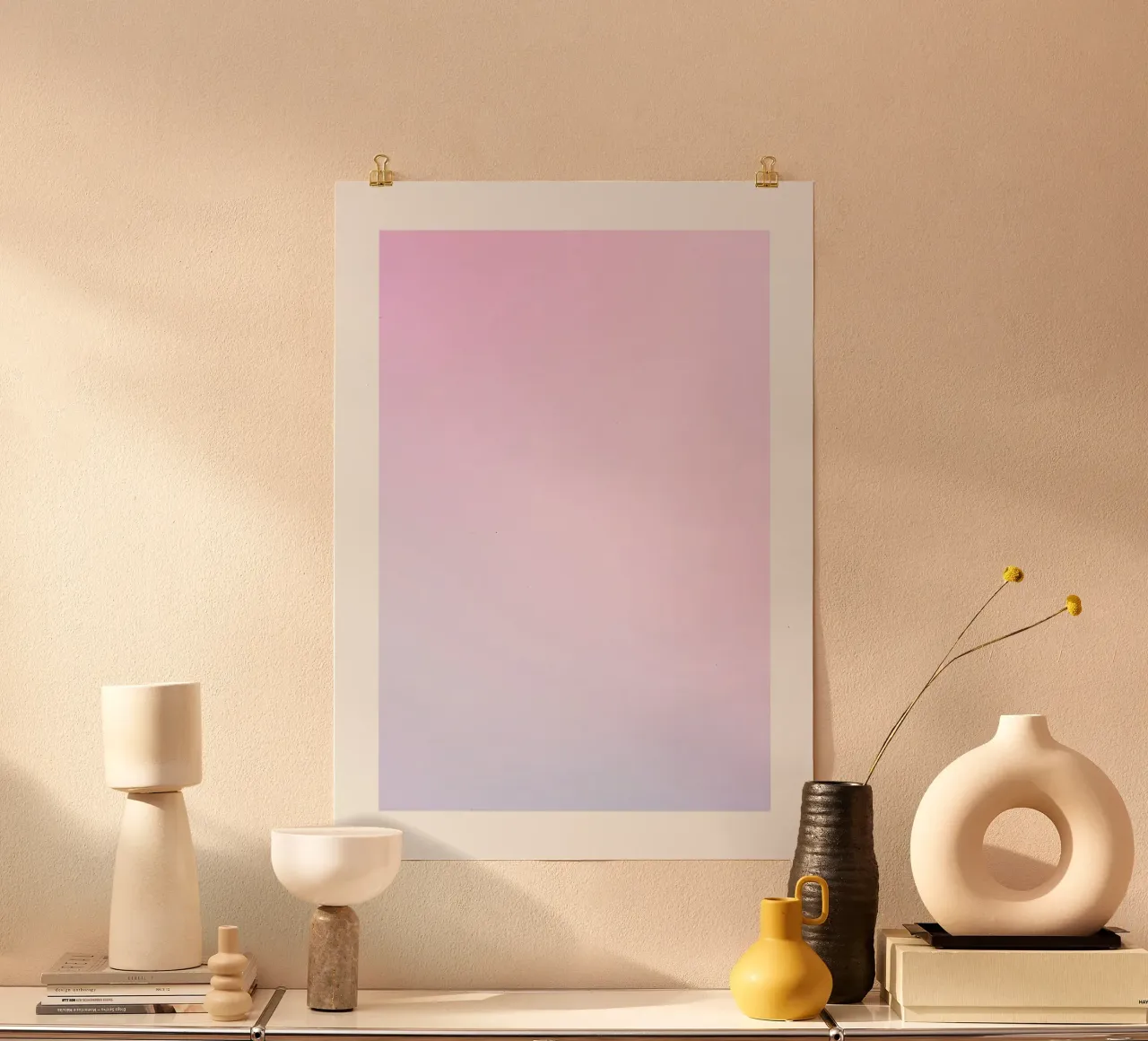 Dromerige Pastel Roze & Lavendel Kleurverloop Abstracte Poster poster met kunststof frame van homdeco