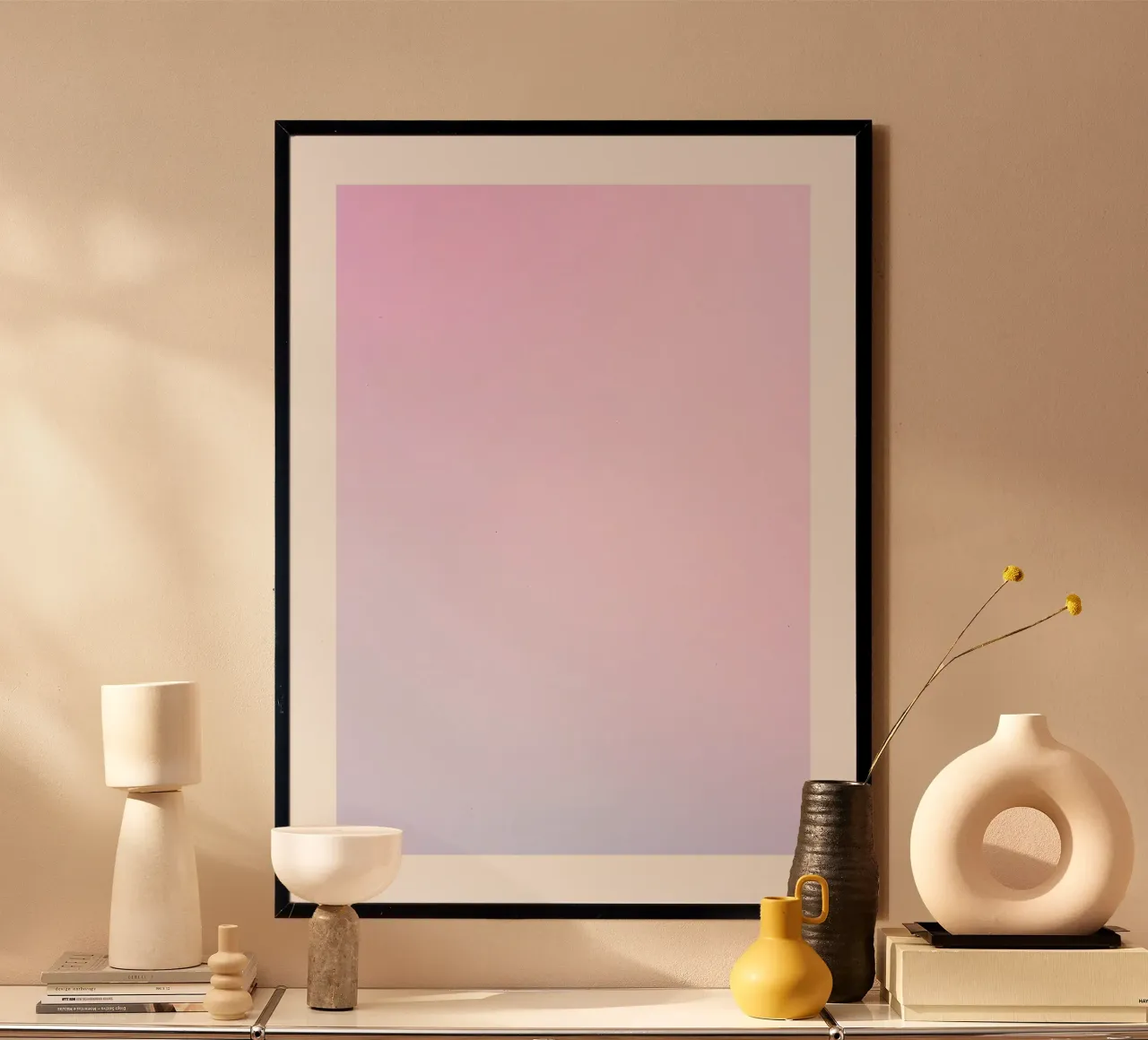 Dromerige Pastel Roze & Lavendel Kleurverloop Abstracte Poster poster met kunststof frame van homdeco